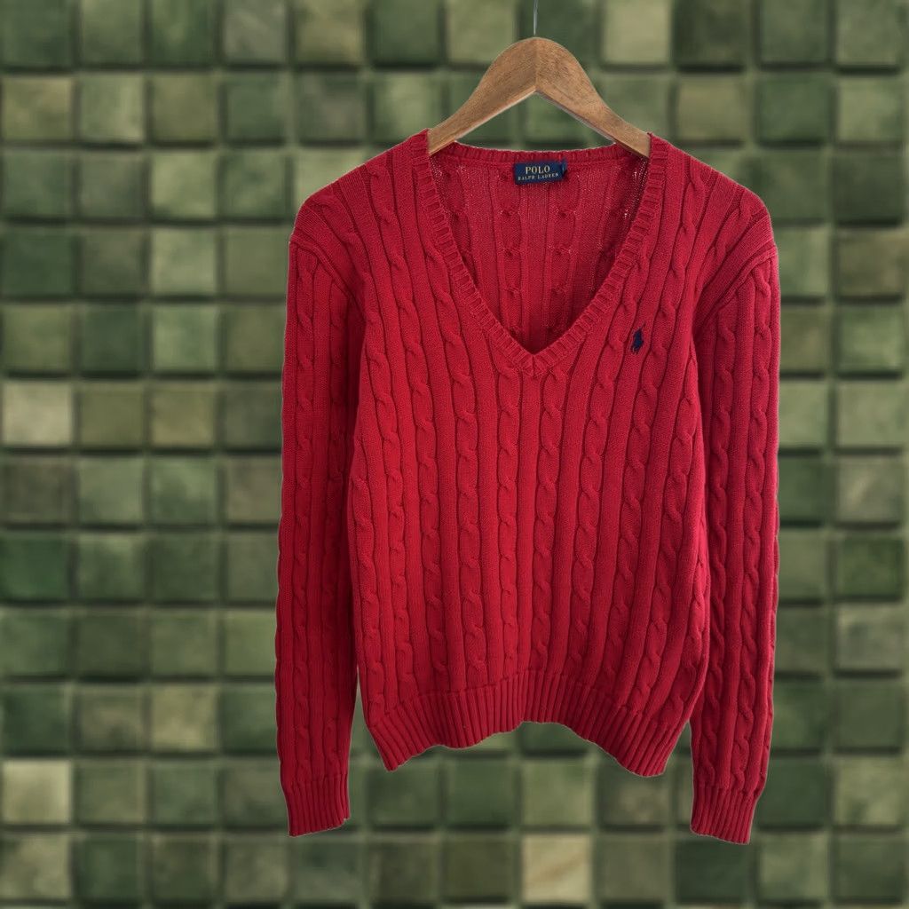 Polo Ralph Lauren VINTAGE Polo Ralph Lauren Woman Knitted Red V Neck Sweater L Size L / US 10 / IT 46 - 1 Thumbnail
