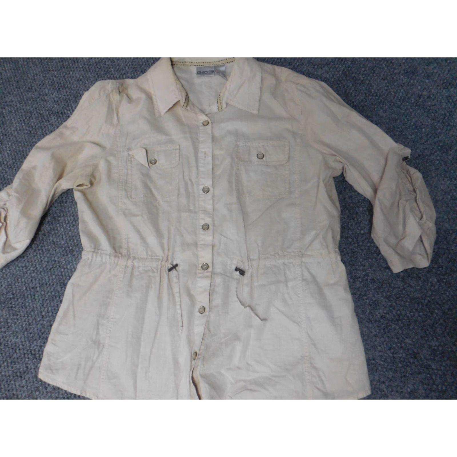 Vintage Chicos Shirt Beige Womens Casual Button-Up Top Jacket 2 Regular Size Classic Button-Up Down Cotton Breathable Long Sleeve Collared 2 Size XS / US 0-2 / IT 36-38 - 4 Thumbnail