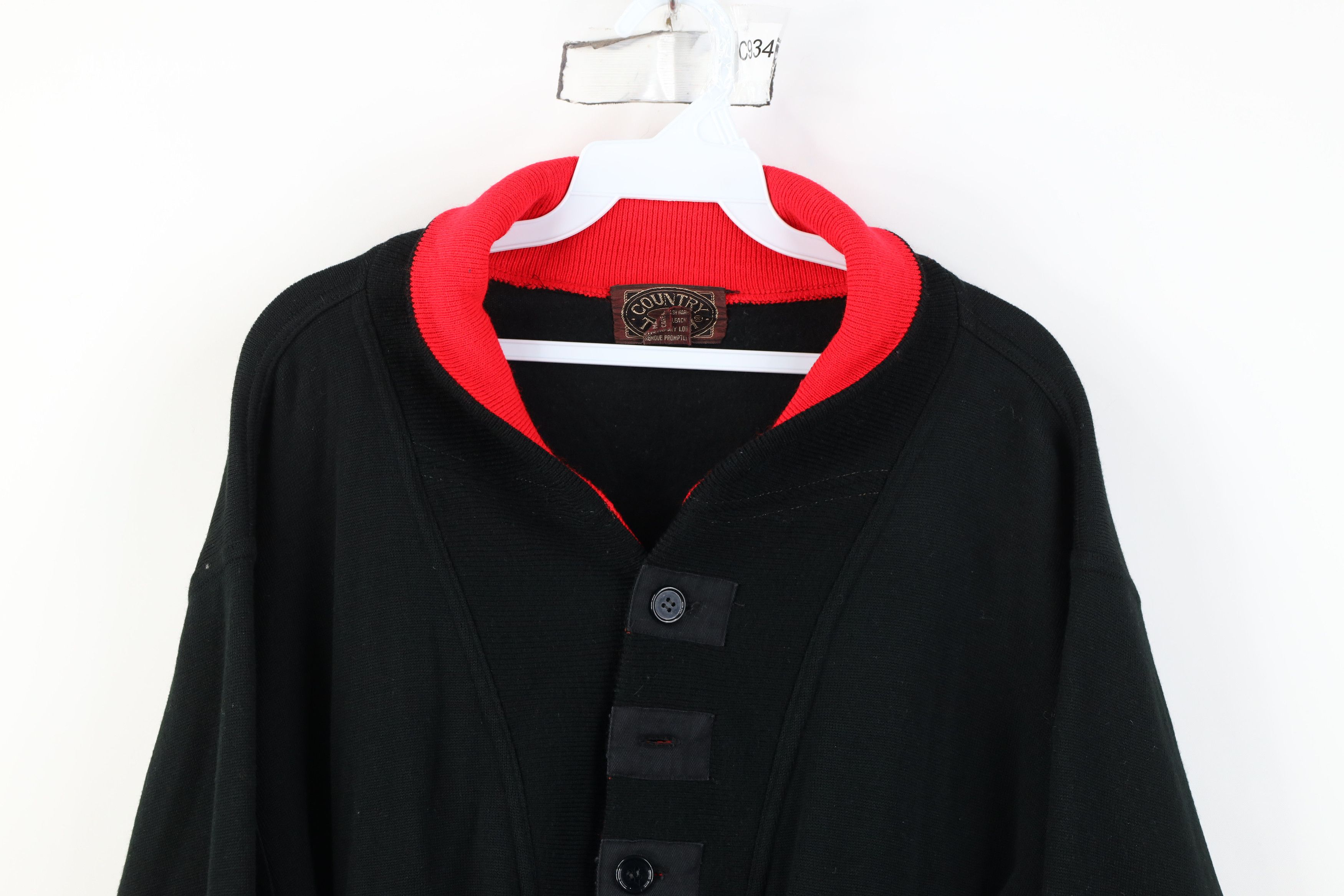 Vintage Vintage 70s Streetwear Blank Knit Shawl Henley Sweater Black Size US M / EU 48-50 / 2 - 2 Thumbnail