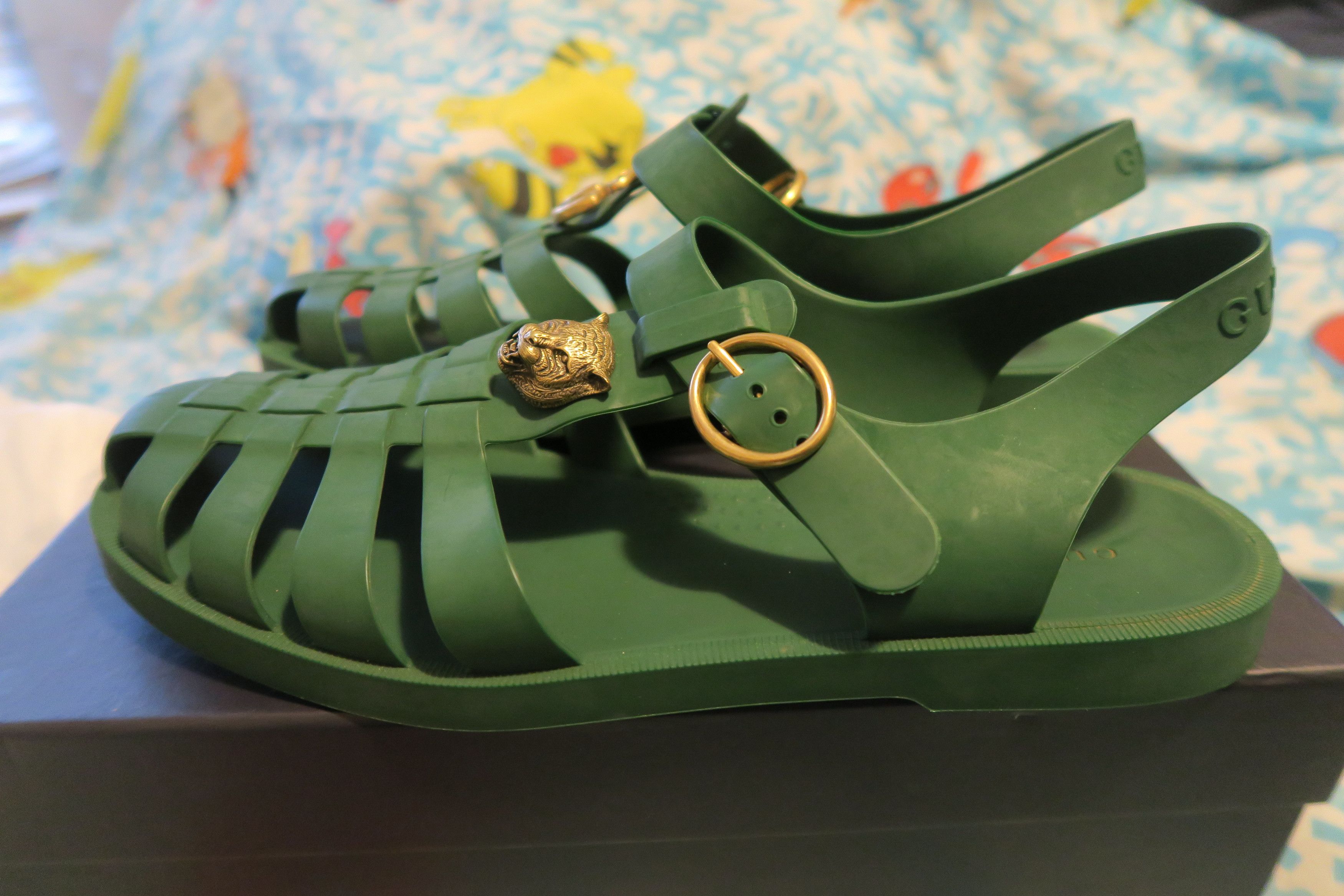 Gucci Double G Logo Rubber Fisherman Buckle Sandals Men's 8