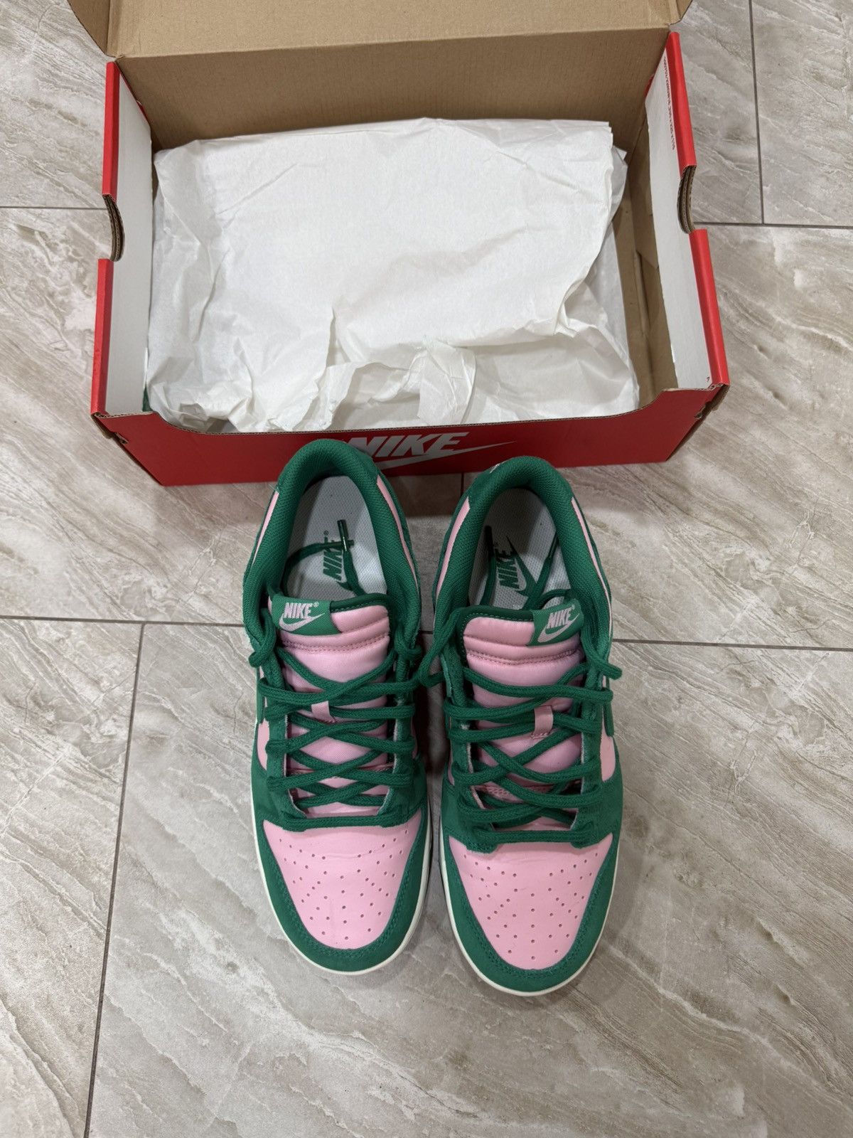 Nike Nike Dunk Low "Pink & Green" (Suede/Leather Mix) Size US 10 / EU 43 - 1 Thumbnail