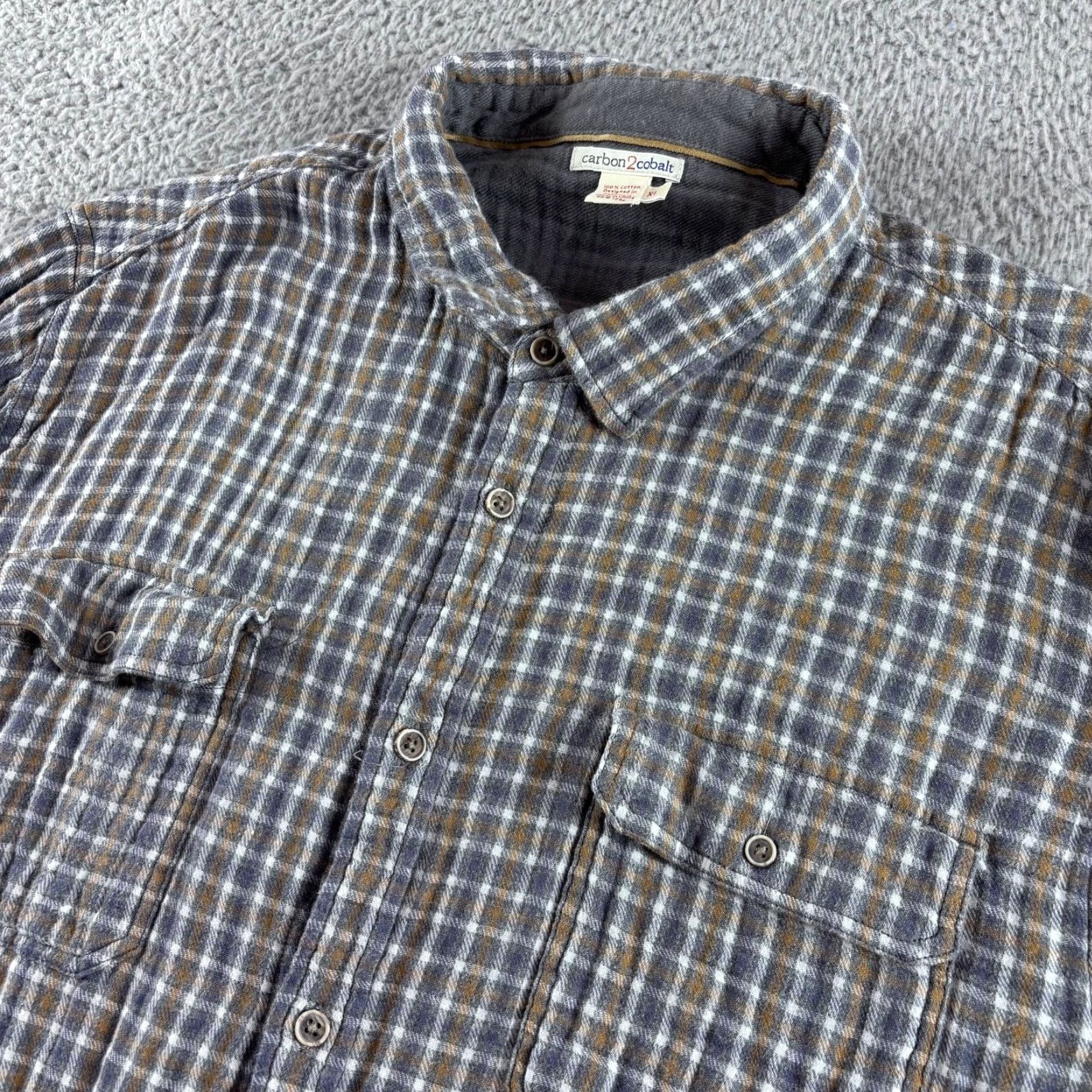 Carbon2Cobalt Carbon2Cobalt Flannel Shirt Men XL Gray Brown Plaid Double Lined Pockets Stretch Size US XL / EU 56 / 4 - 2 Thumbnail