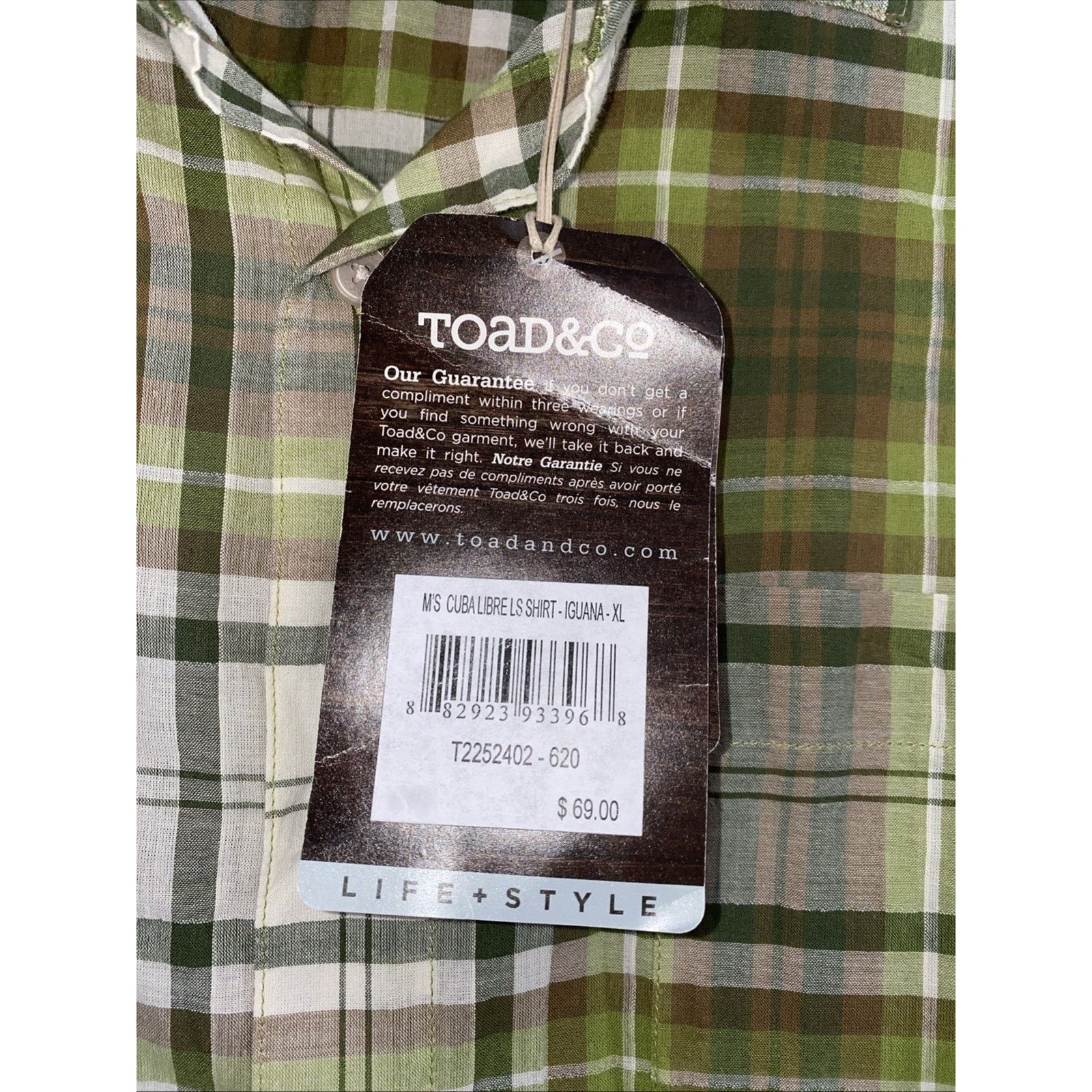 Toad&Co Toad & Co Men XL Iguana Green Plaid Cuba Libre L/S Shirt NWT Size US XL / EU 56 / 4 - 3 Thumbnail