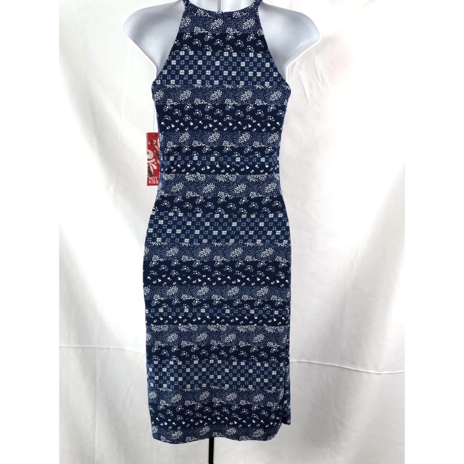 Vintage NWT Hot Kiss Tank Halter Dress S Blue Geo Sleeveless Hippie Beach Boho Dress Size S / US 4 / IT 40 - 5 Thumbnail