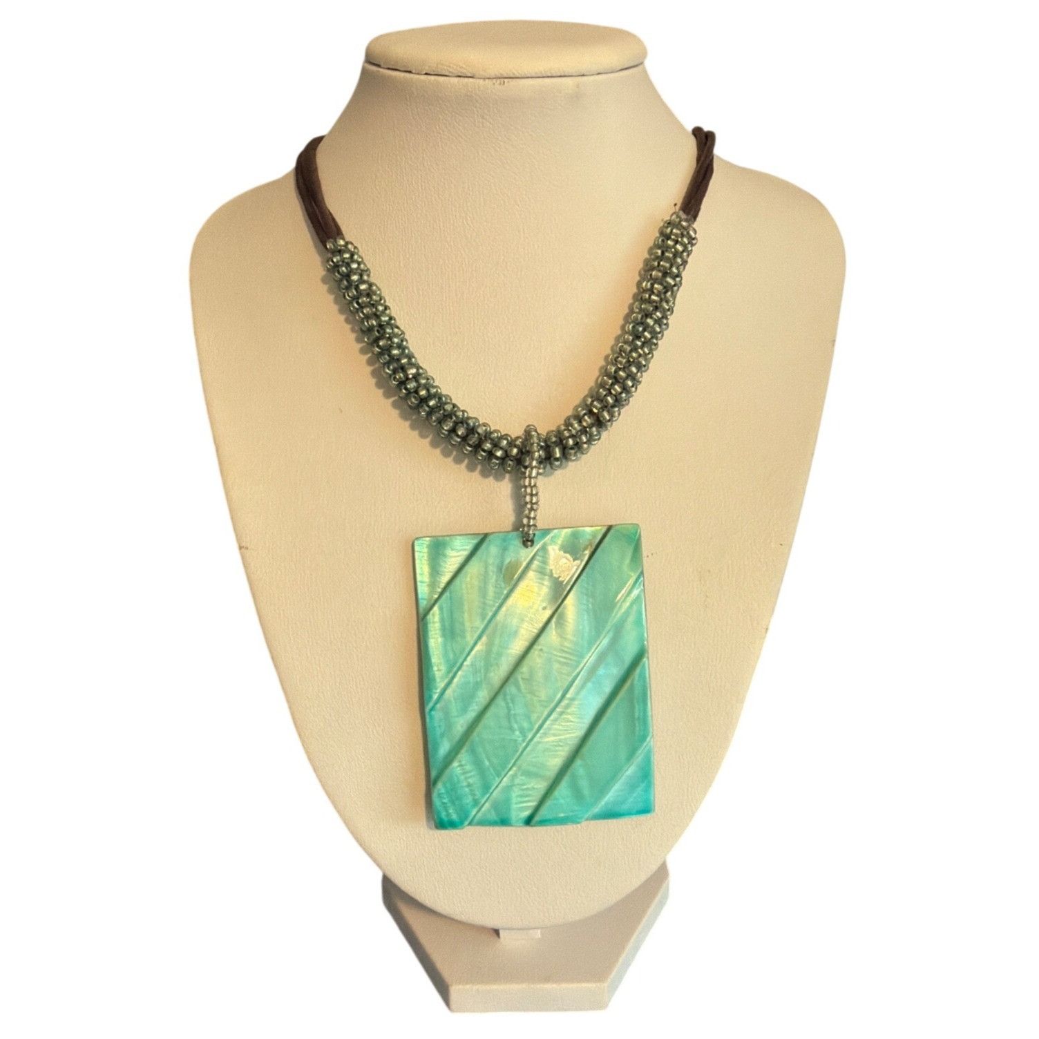 Other Turquoise Dyed Shell Pendant Necklace Seed Bead Triple Brown Size ONE SIZE - 1 Thumbnail