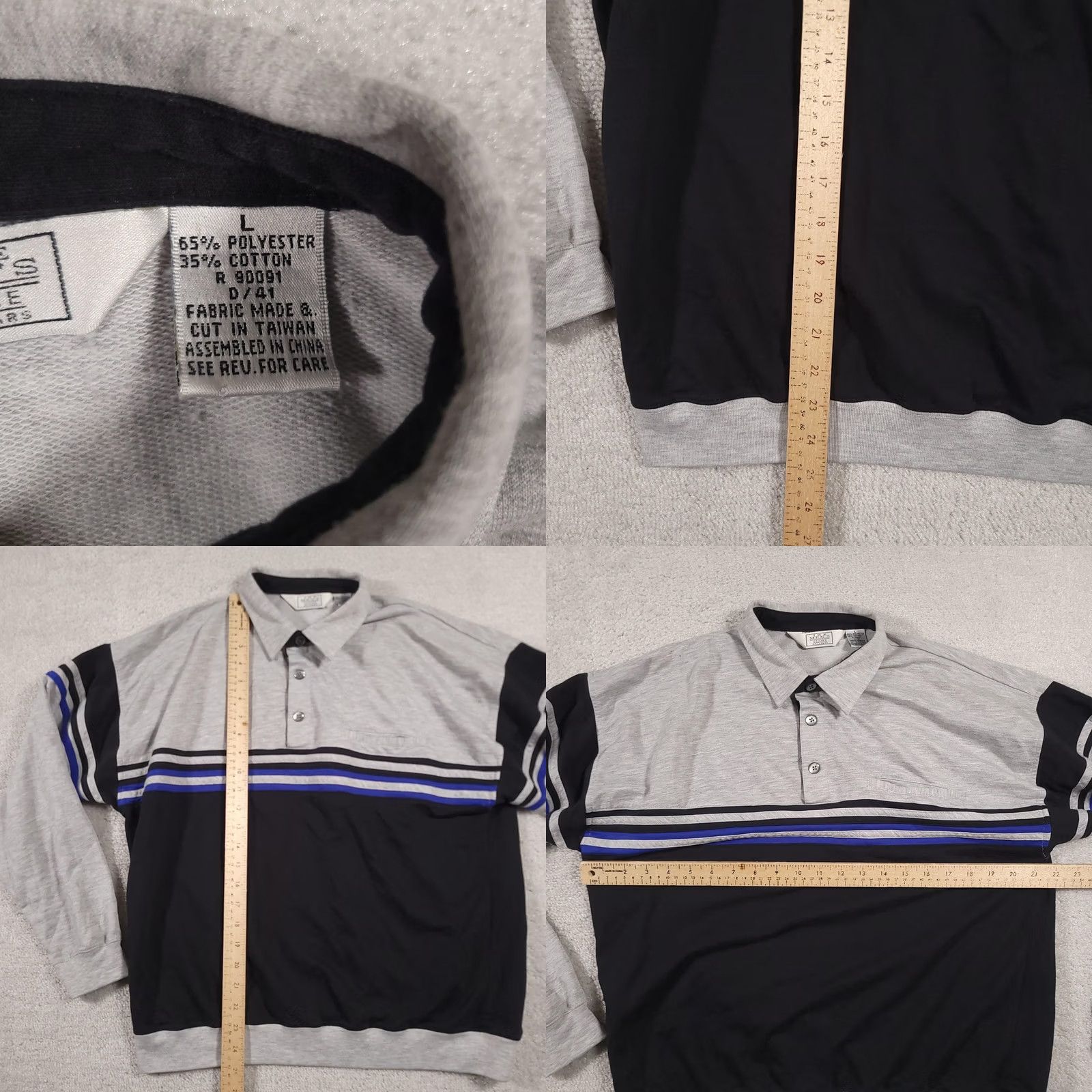 Sears VINTAGE The Men's Store at Sears Polo Shirt Mens Large Gray Black Blue Striped 90s Men Size US L / EU 52-54 / 3 - 8 Thumbnail