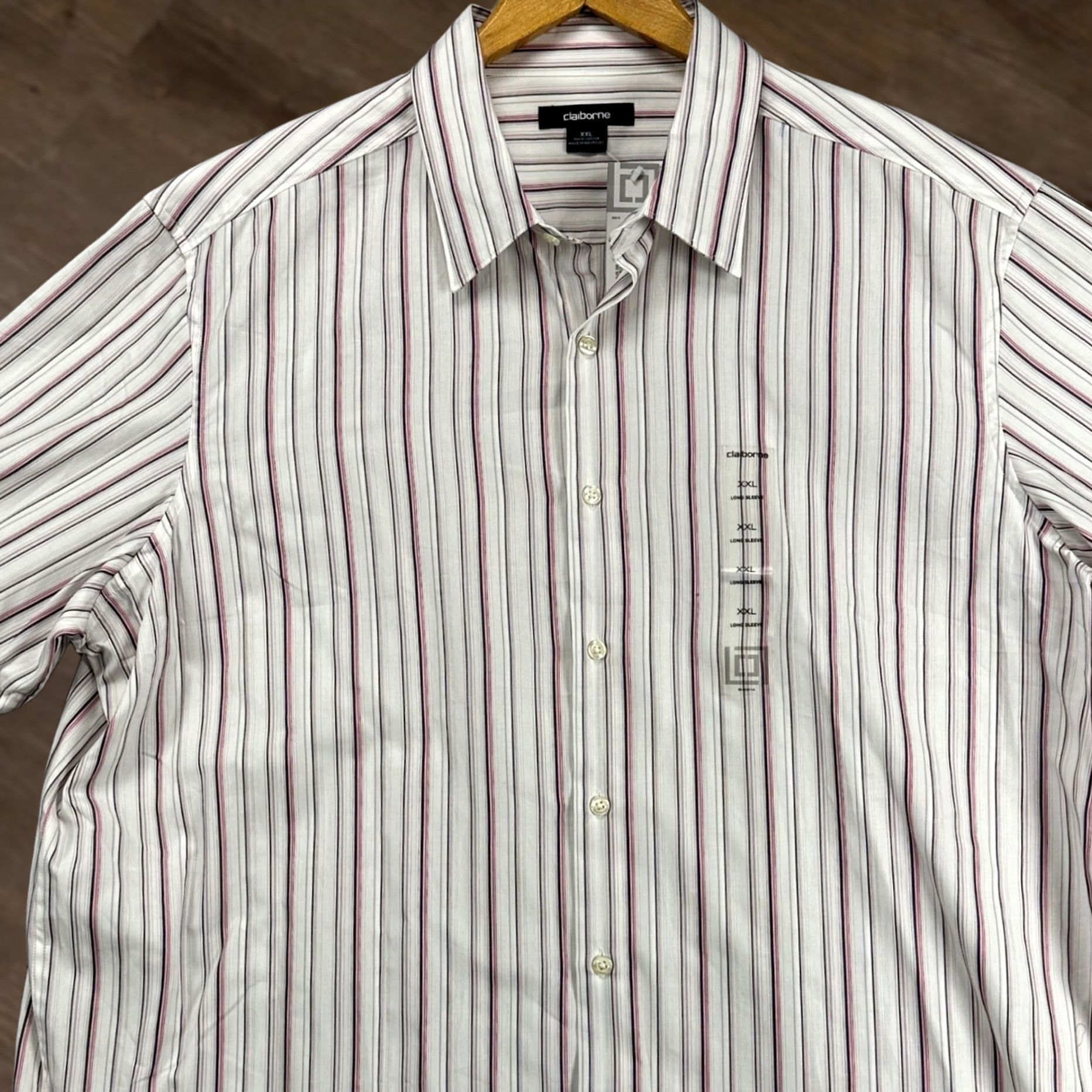 Liz Claiborne Claiborne Adult Men Button Up Shirt 2XL White Red Striped Long Sleeve Casual NEW Size US XXL / EU 58 / 5 - 1 Thumbnail