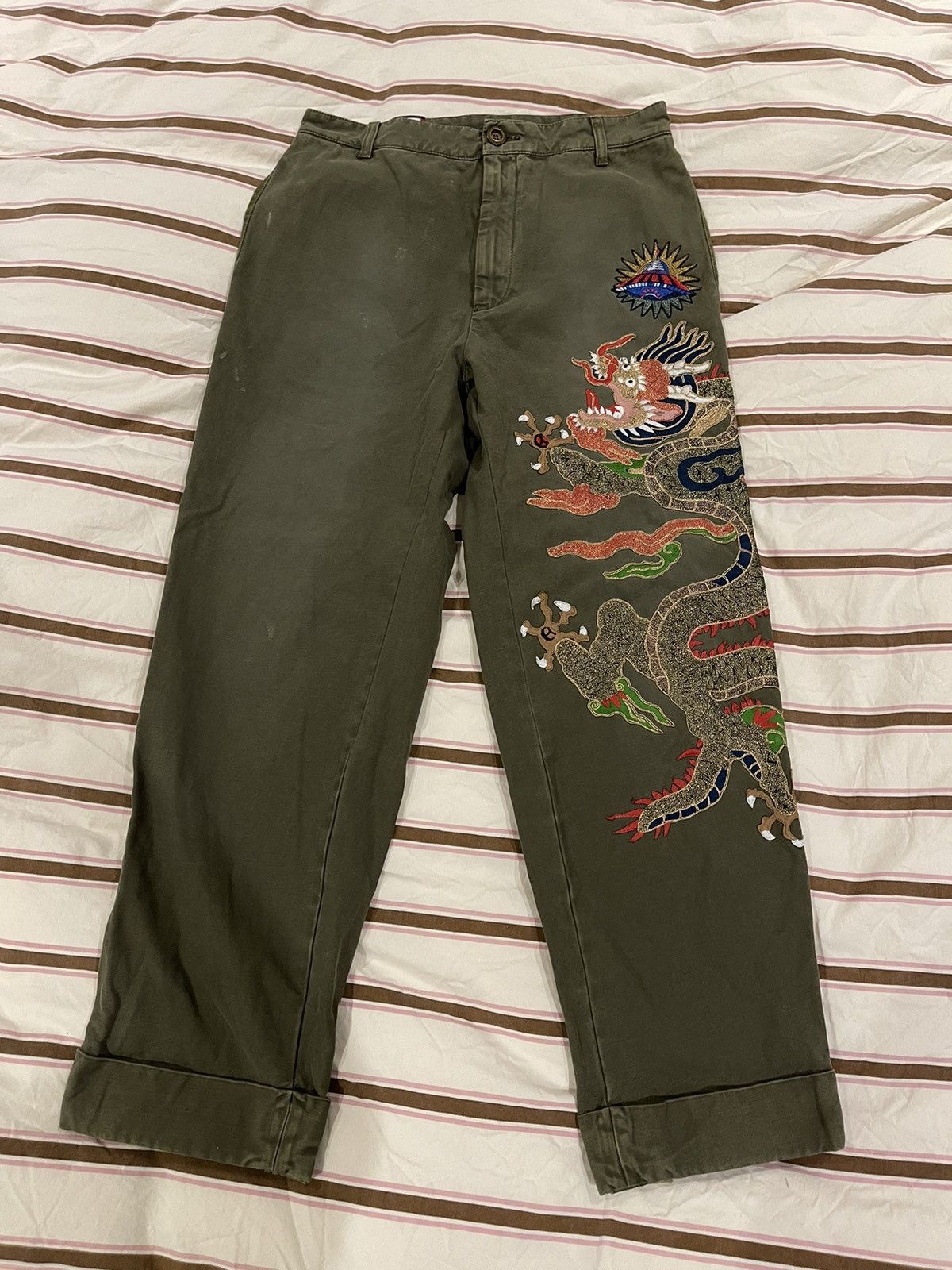 image of Gucci Embroidered Trouser in Green, Men's (Size 30)