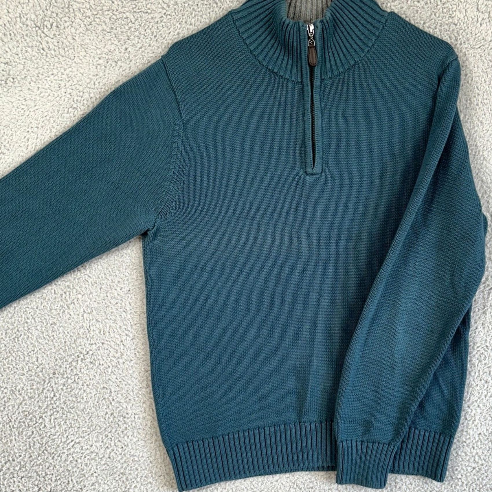 Vintage L.L. Bean Sweater Pullover Men Small Teal Long Sleeve 1/4 Zip Outdoor Casual Knit Mock Neck Regular Size S Mens Warm Breathable Solid 100% Cotton Size US S / EU 44-46 / 1 - 2 Thumbnail