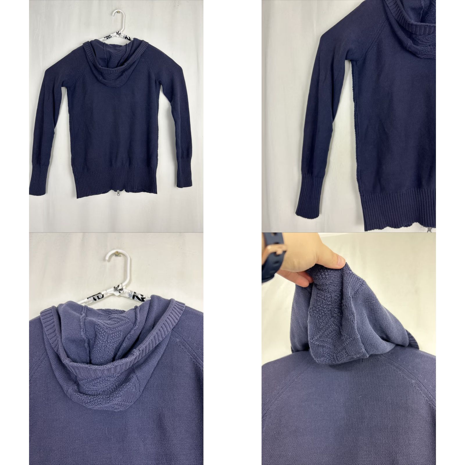 Eddie Bauer Eddie Bauer Women's Full Zip Knit Hoodie Navy Blue Cotton Acrylic - M Tall - Knit - Activewear - Women - Blue - 20" Chest - 28" Length Size M / US 6-8 / IT 42-44 - 9 Thumbnail