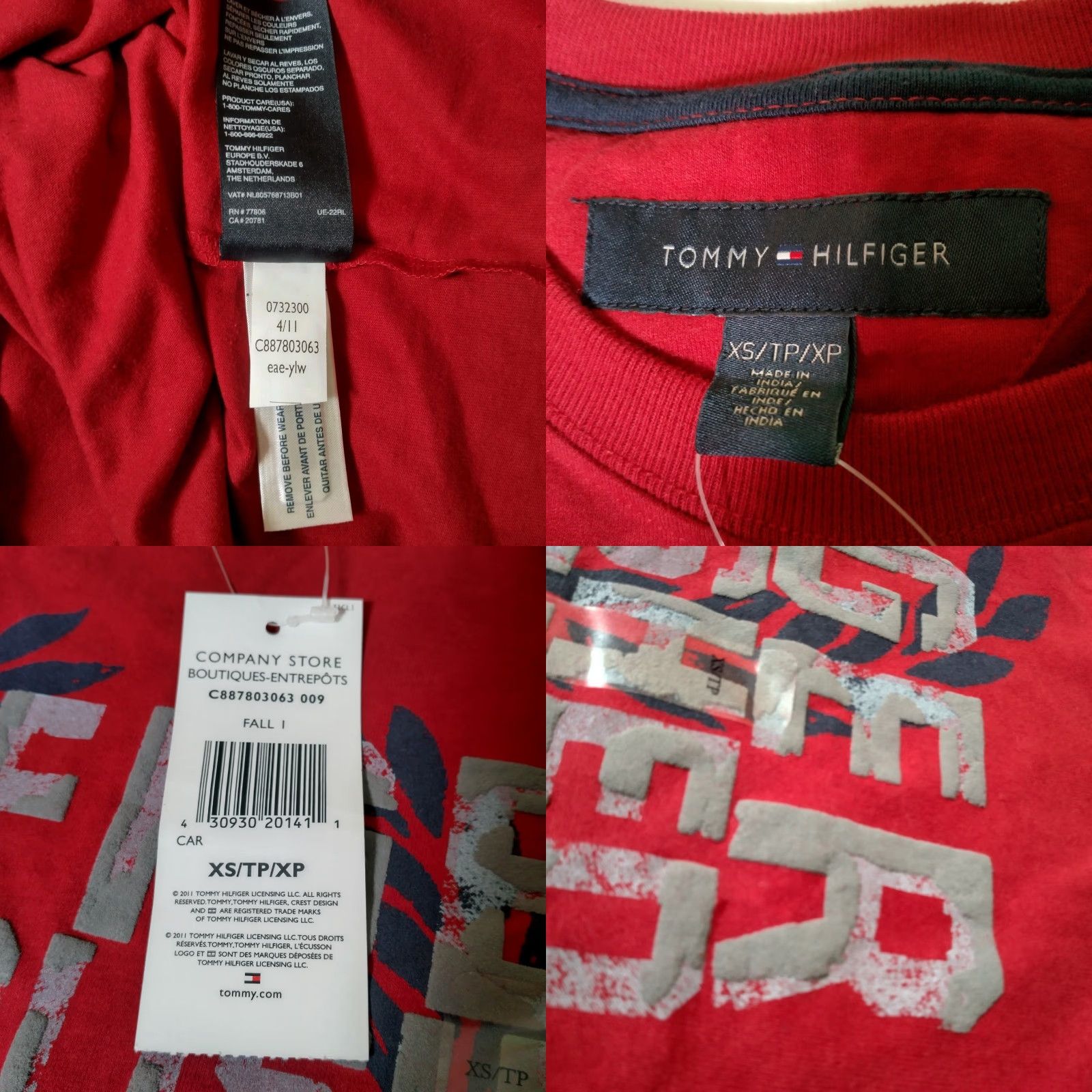 Tommy Hilfiger Tommy Hilfiger Shirt Men XS Red Puffy Graphic T Short Sleeve New 2011 Size US XS / EU 42 / 0 - 8 Thumbnail