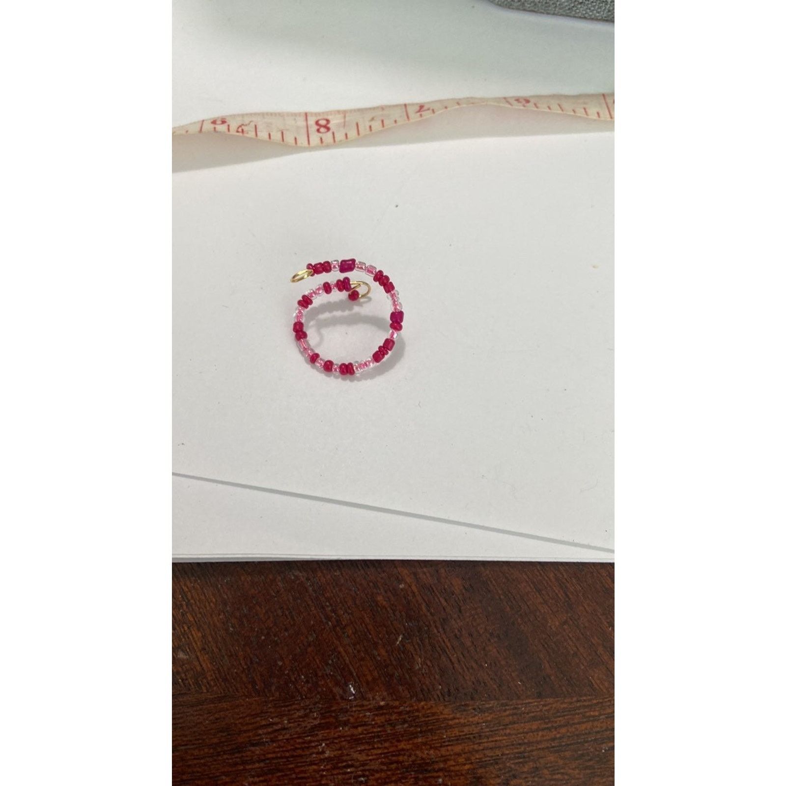 Handmade pink beaded ring gold tone Size ONE SIZE - 4 Thumbnail