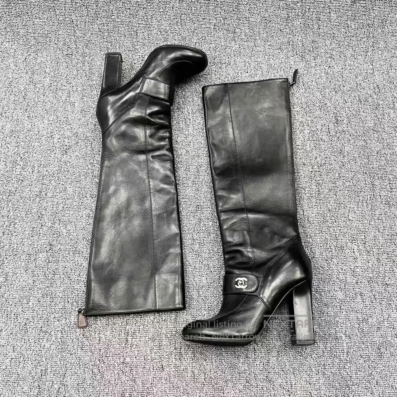 Chanel Chanel Black Lambskin Double C Knee. Size US 4.5 / IT 34.5 - 1 Thumbnail