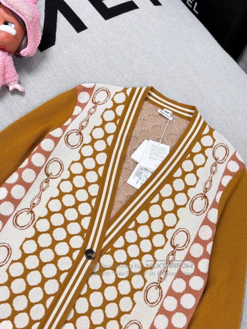 Hermes Hermes Brown Polka Dot Wool Cardigan Size XS / US 0-2 / IT 36-38 - 5 Thumbnail
