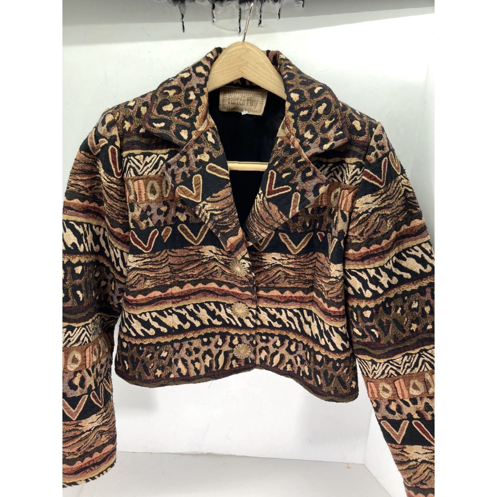 PONY Painted Pony Crop Jacket Women Medium Tapestry Animal Print Button Vintage Jacket Size M / US 6-8 / IT 42-44 - 2 Thumbnail