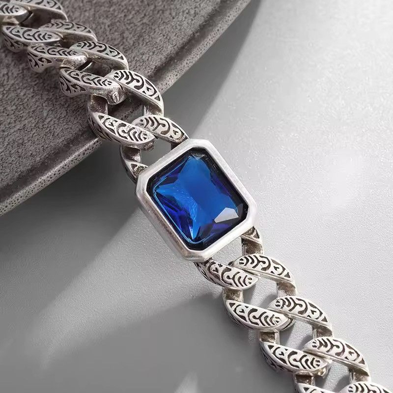 Japanese Brand Blue StoneCuban Link Chain Bracelet Size ONE SIZE - 4 Thumbnail