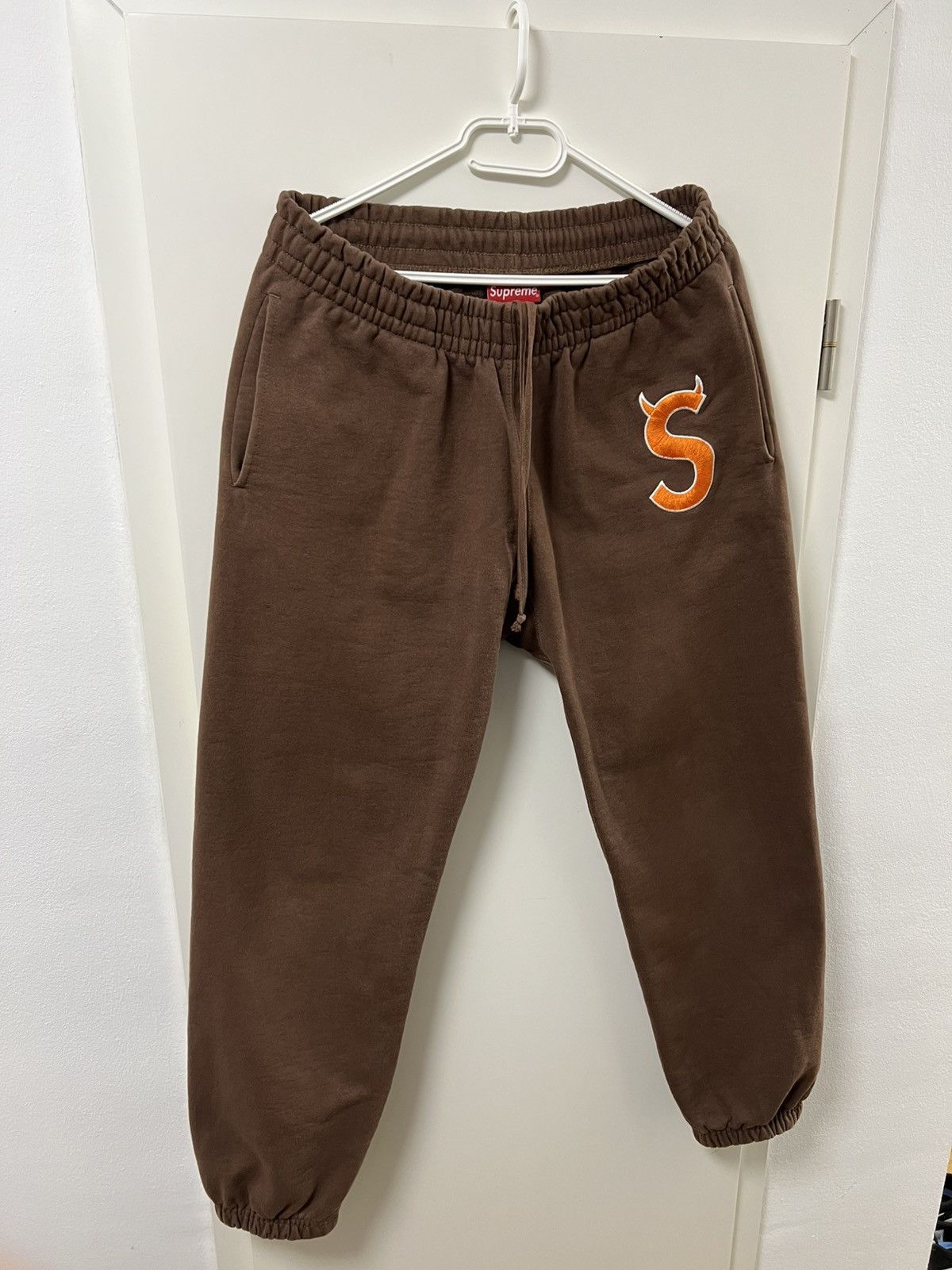 Supreme S Logo Sweatpants (FW22) brown.