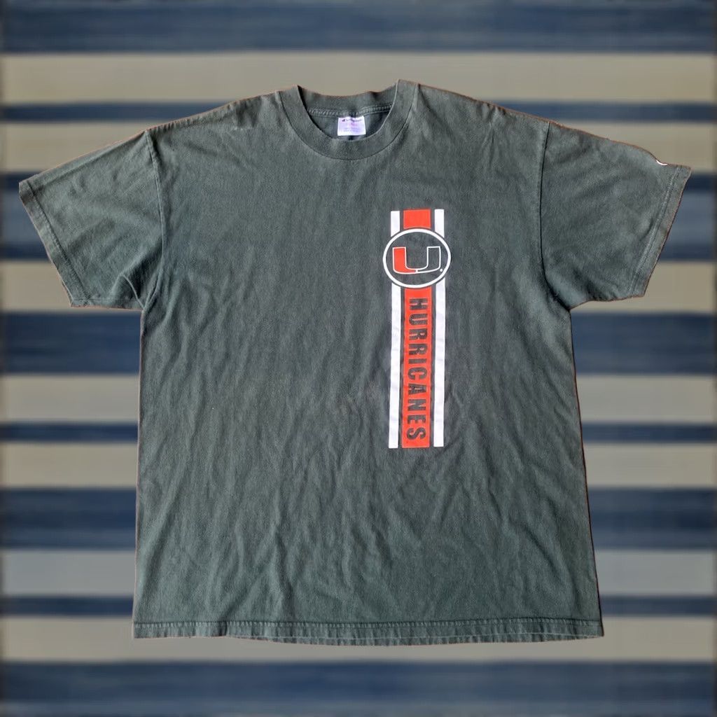 Champion VINTAGE Champion Miami Hurricanes Football T-Shirt XL Green Crew Neck Short Sleeve Men 90s Logo Double-Sided Size US XL / EU 56 / 4 - 1 Thumbnail