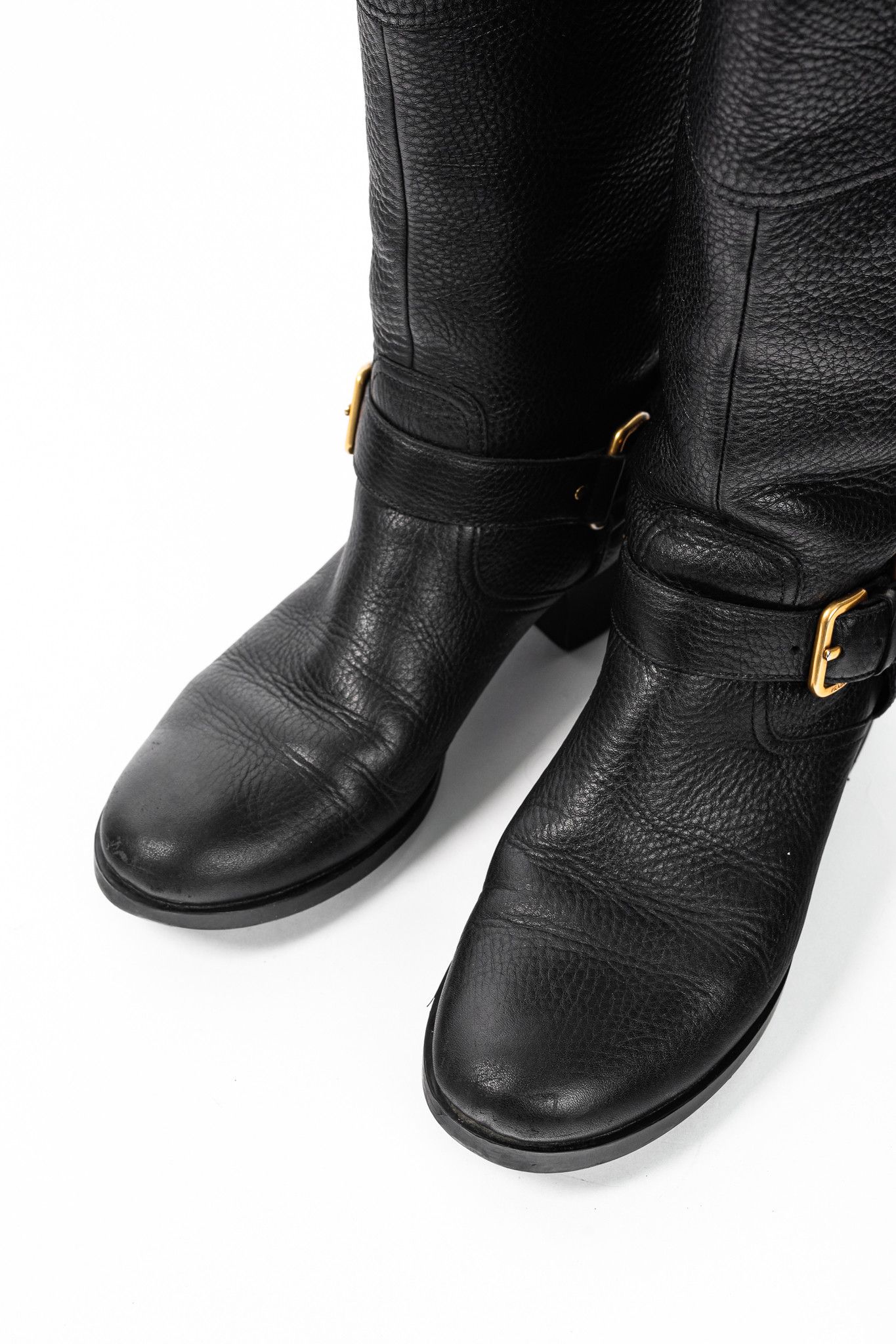 Prada Prada Sport Black Pebbled Leather Harness Biker Boots Size US 9.5 / IT 39.5 - 6 Thumbnail