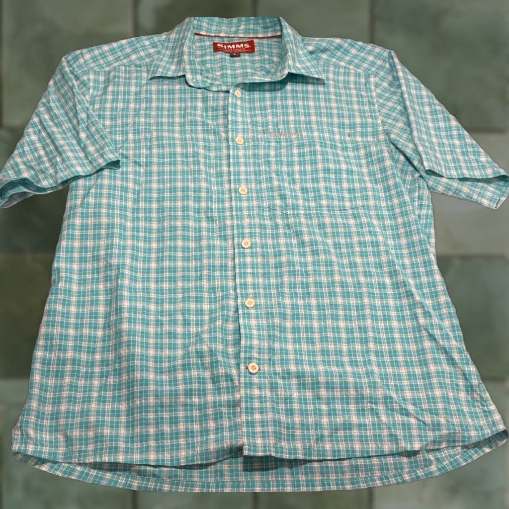 Vintage Simms Shirt Mens Large Blue Lightweight Button Up Plaid Hiking Outdoor Fishing Size US L / EU 52-54 / 3 - 1 Thumbnail
