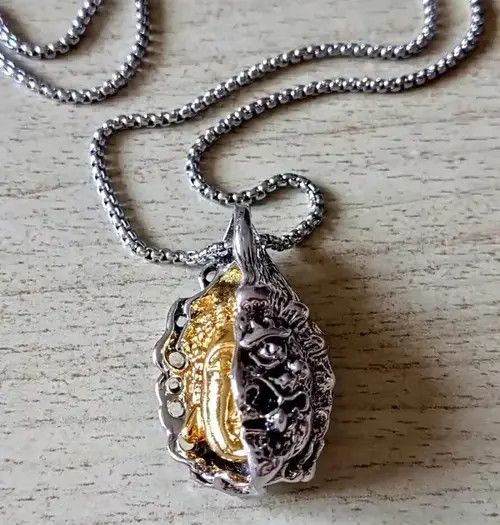 Designer × Japanese Brand Punk Rare Carved Dual Buddha Stainless Steel Silver Necklace Size ONE SIZE - 4 Thumbnail
