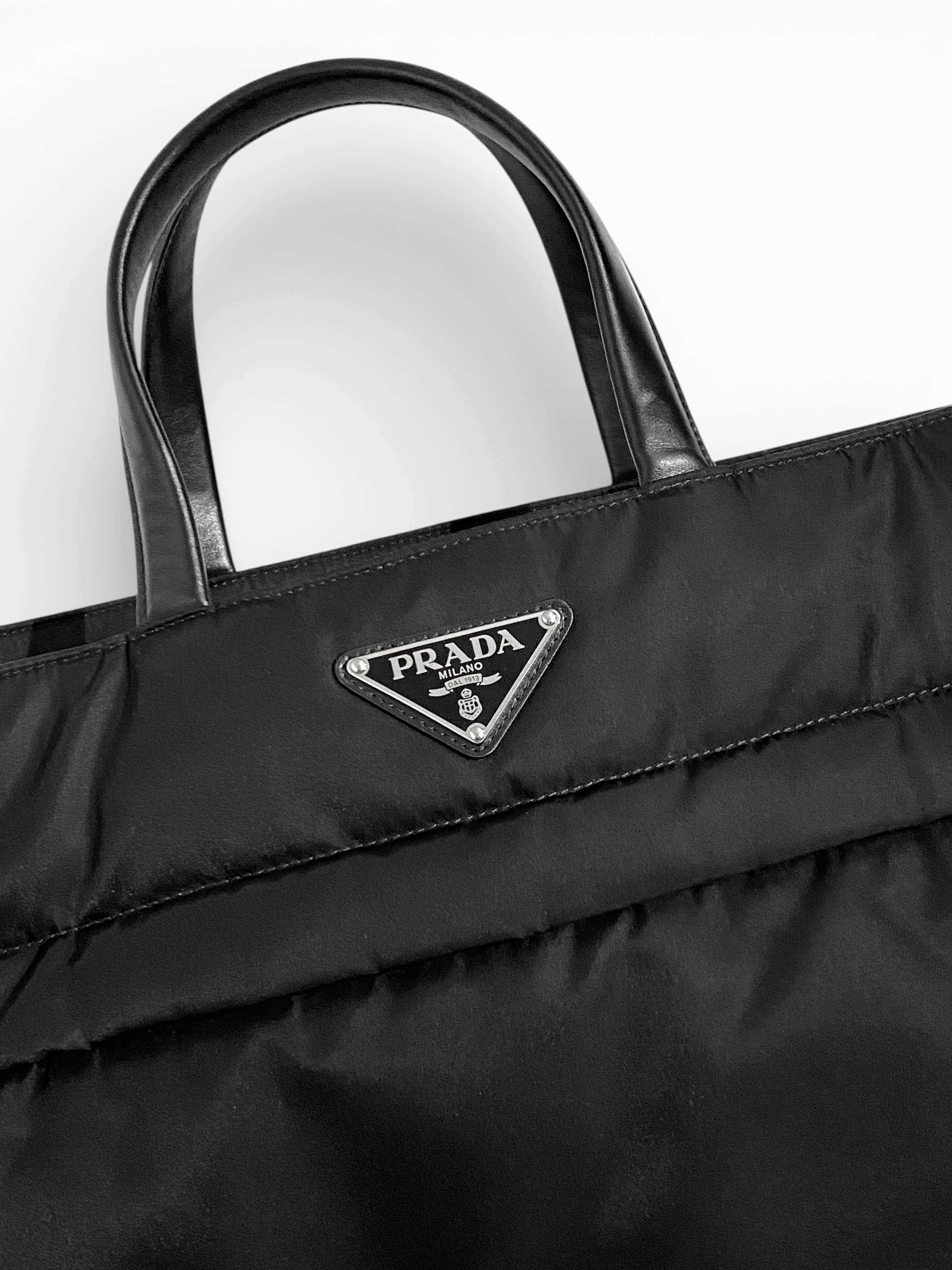 Prada Prada Triangle Logo Re Nylon Leather Hand Tote Large Bag Size ONE SIZE - 6 Thumbnail