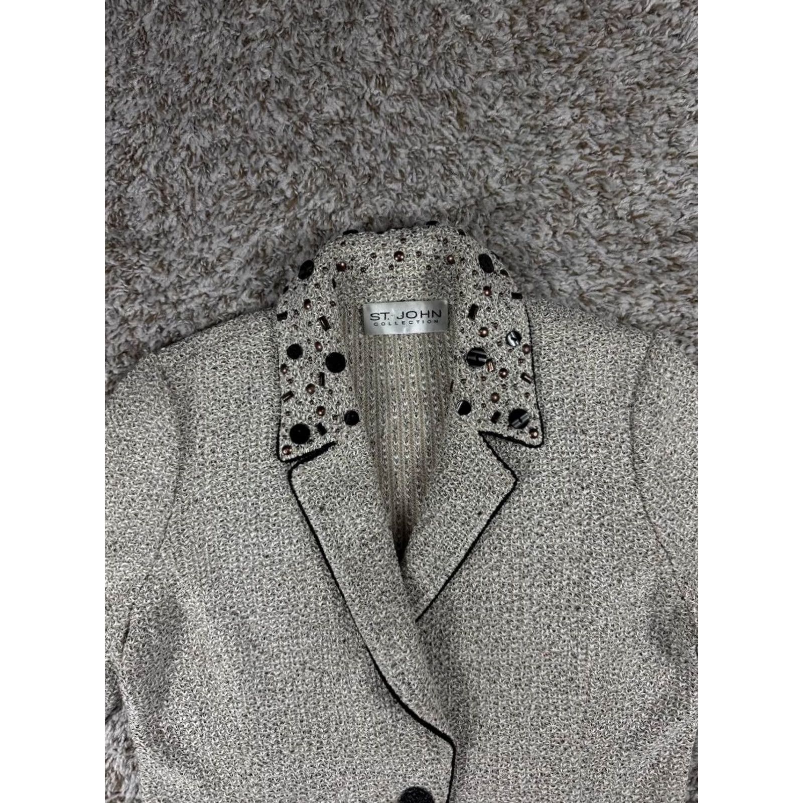 St. John St. John Collection Knit Blazer Jacket Size S Women Gray Solid Embellished Long Sleeve Wool Blend Business Suit Size S / US 4 / IT 40 - 2 Thumbnail