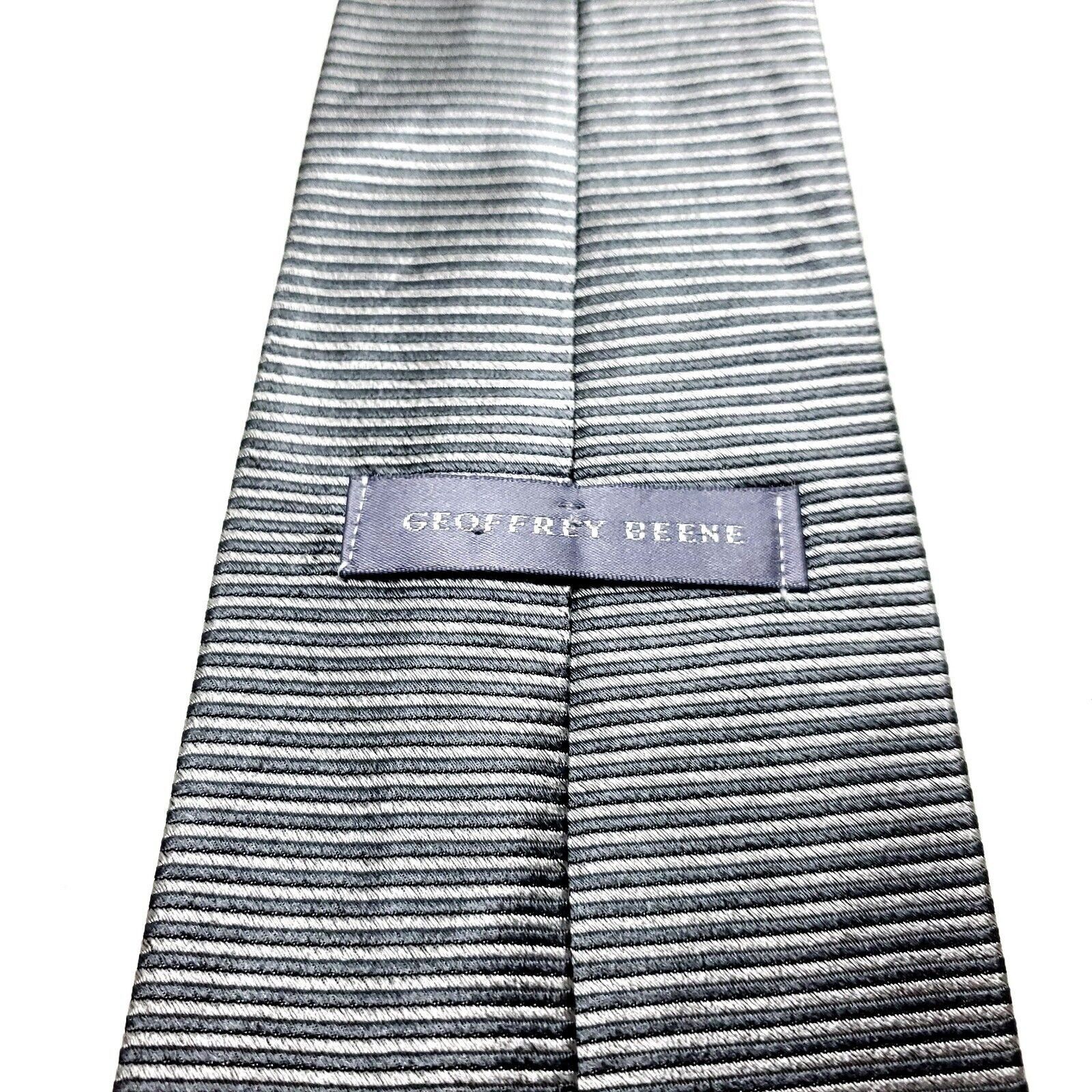 Vintage Geoffrey Beene Silk Tie Silver Woven Wide Size ONE SIZE - 3 Thumbnail