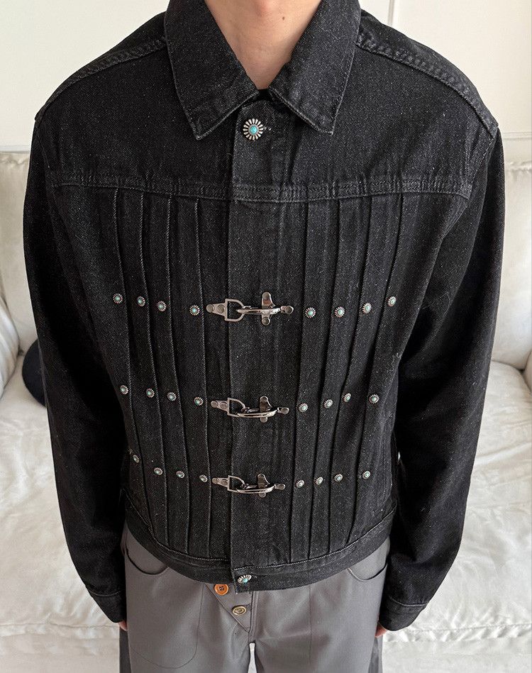 Japanese Brand Airplane Buckle Denim Jacket Turquoise Button Size US M / EU 48-50 / 2 - 1 Thumbnail