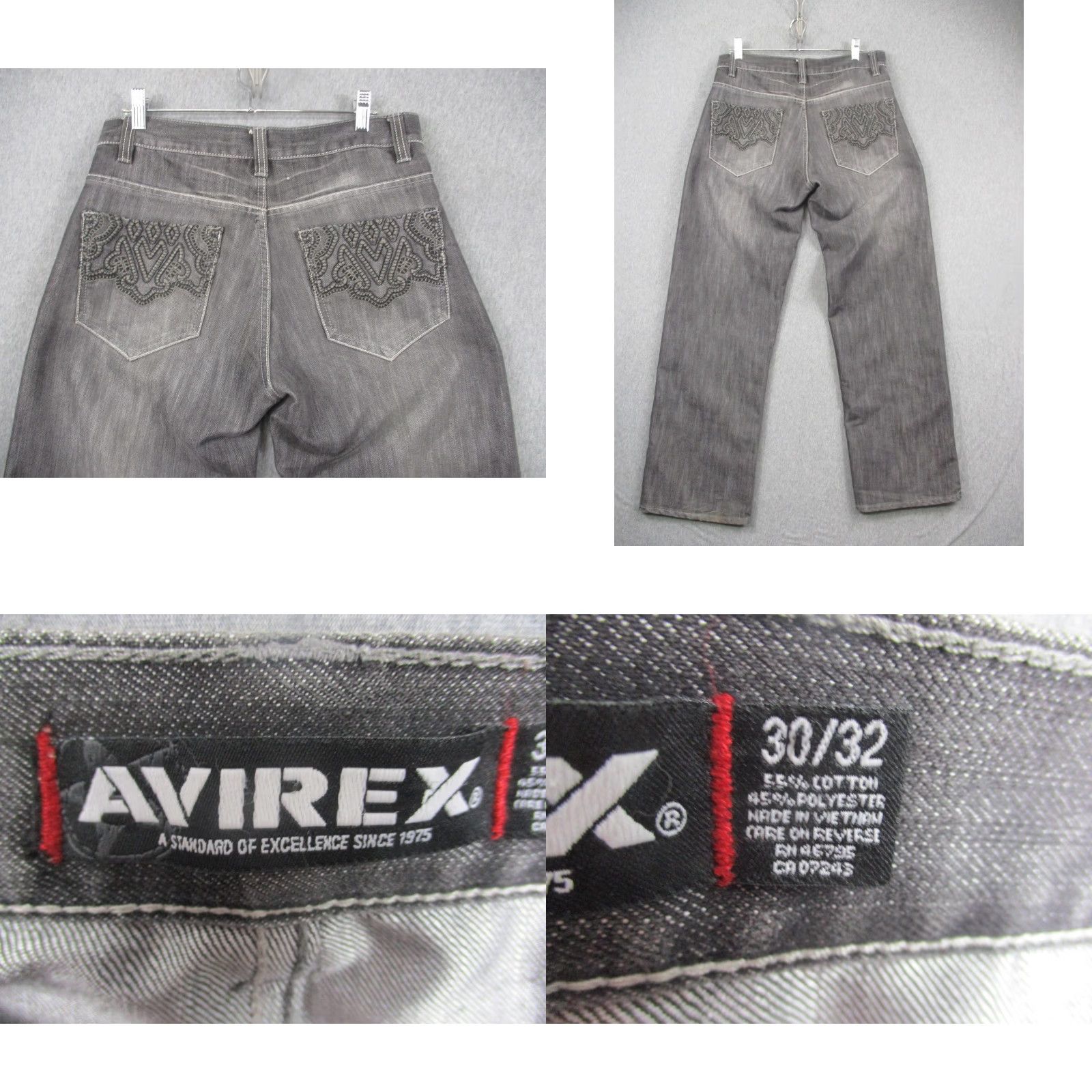 Avirex Avirex Jeans Mens 30x32 Gray Regular Fit Straight Leg Embroidered Pockets Denim Size US 30 / EU 46 - 8 Thumbnail