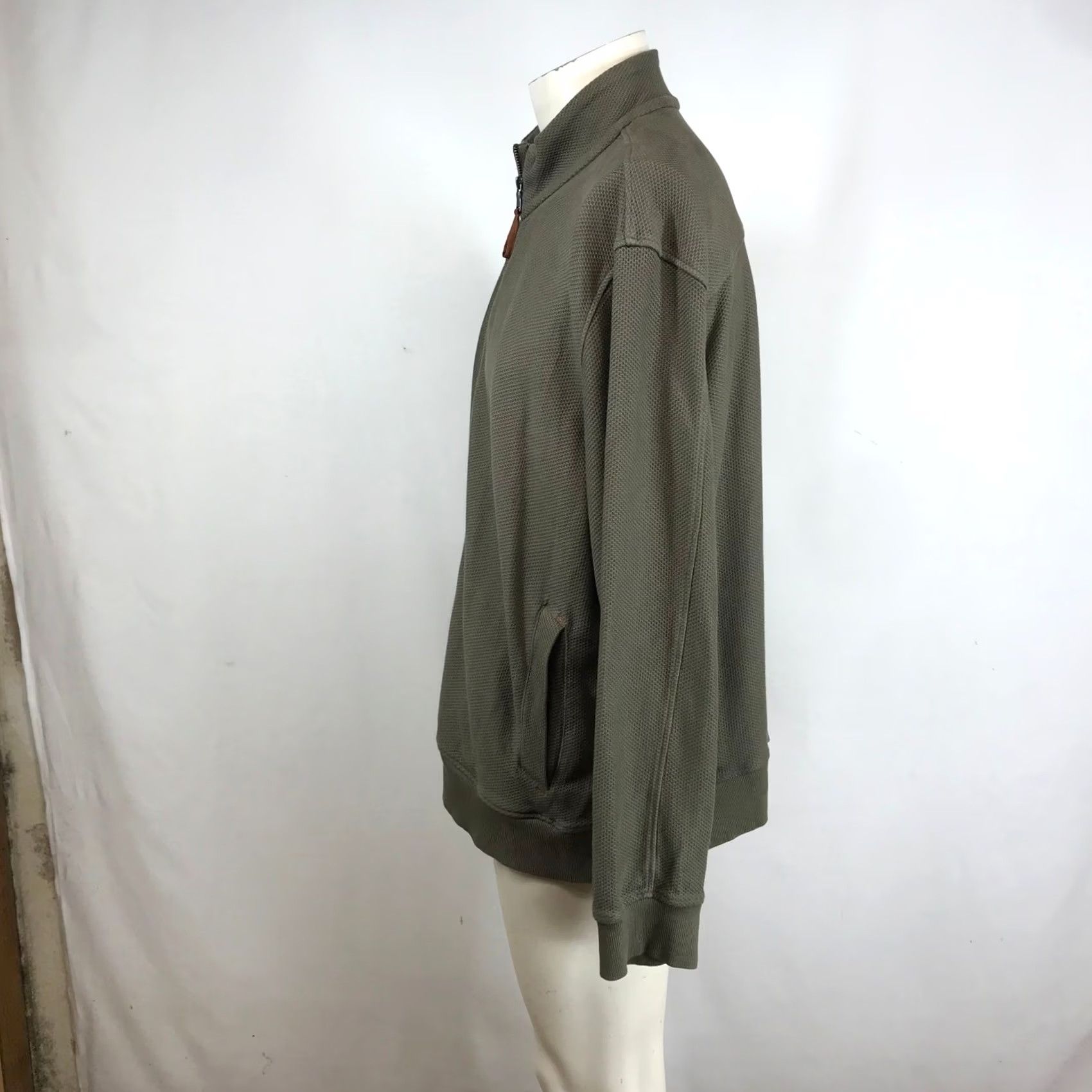 Banana Republic Banana Republic Mens XXL Olive Green Textured Cotton Full Zip Mock Neck Sweater Size US XXL / EU 58 / 5 - 6 Thumbnail