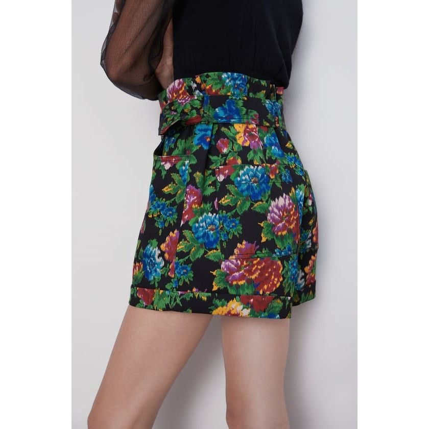 ZARA Floral Print Paperbag Shorts NWT