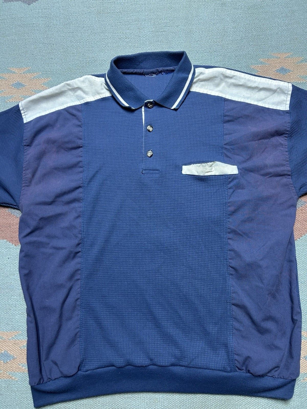 Vintage Vintage 80s polo shirt waffle knit blue tri tone men’s XL Size US XL / EU 56 / 4 - 2 Thumbnail