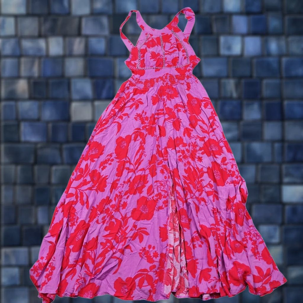Vintage Abel The Label Dress Womens M Purple Floral Halter Smocked Maxi Sundress Size M / US 6-8 / IT 42-44 - 1 Thumbnail