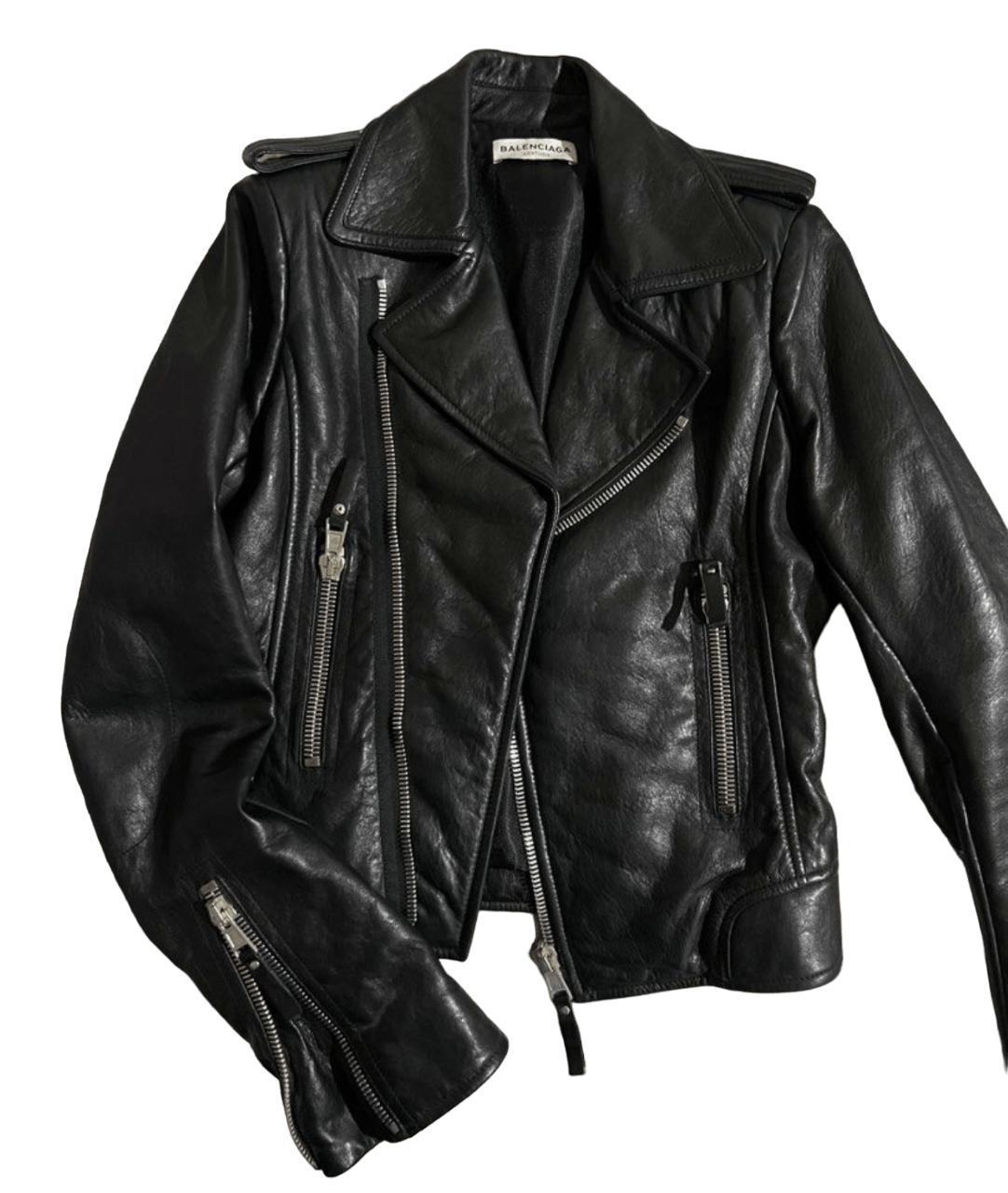 image of Double Breasted Balenciaga Leather Jacket in Black, Women's (Size Small)