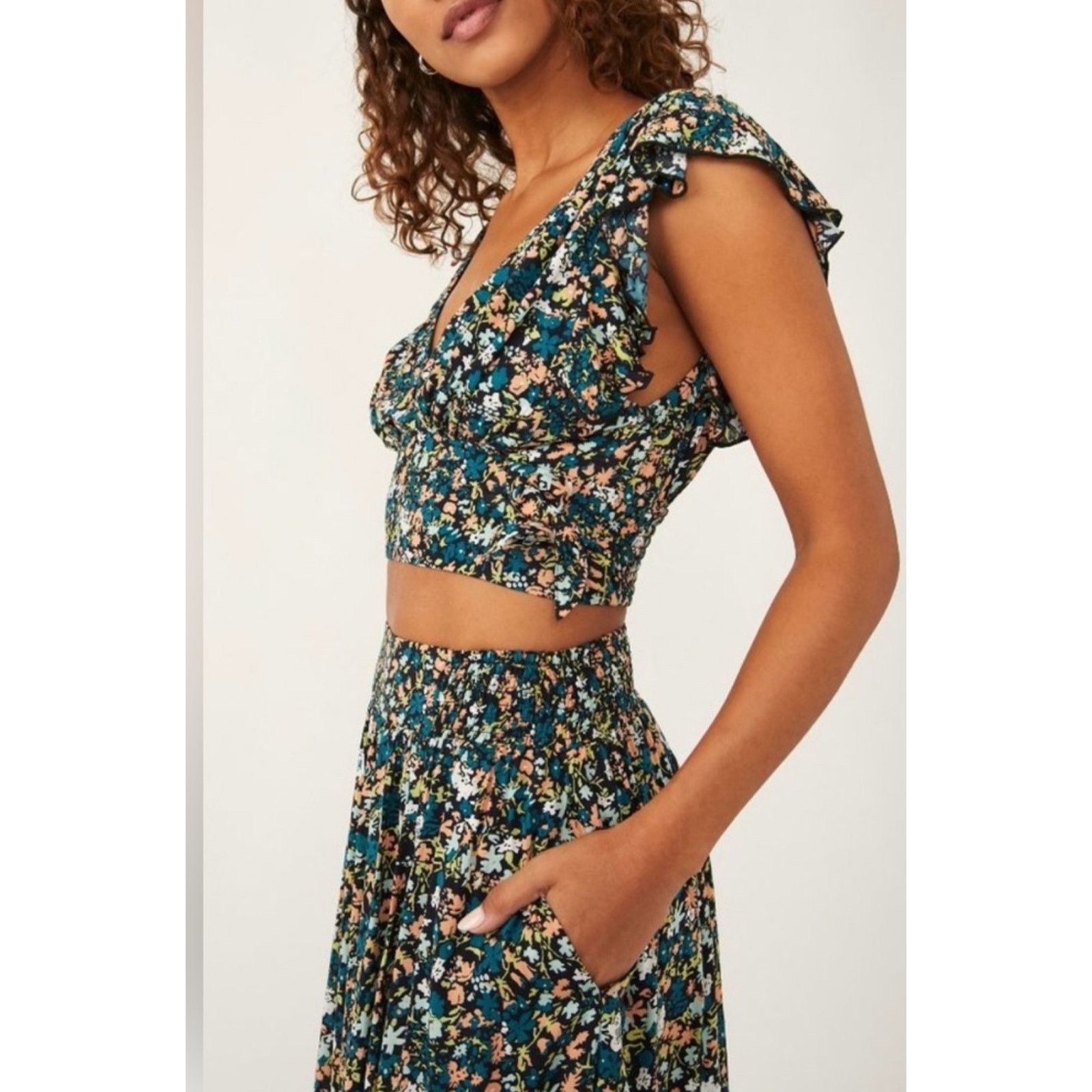 Free People New Pretty Dayz Skirt Set $128 X-SMALL Blue Boho Floral Size 26" / US 2 / IT 38 - 4 Thumbnail