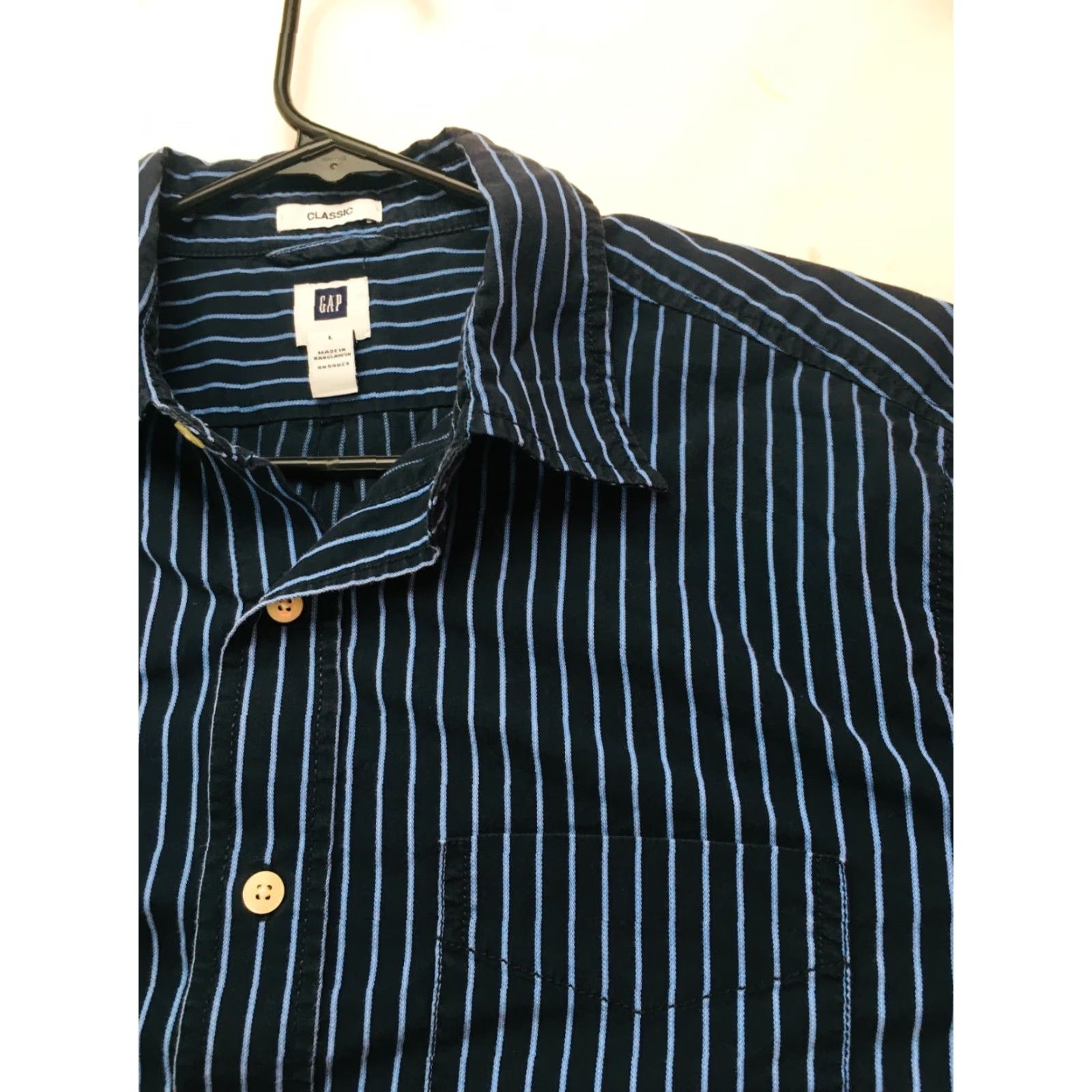 Gap Gap Shirt Men Large Black Blue Striped Long Sleeve Button-Up Classic Fit Size US L / EU 52-54 / 3 - 3 Thumbnail