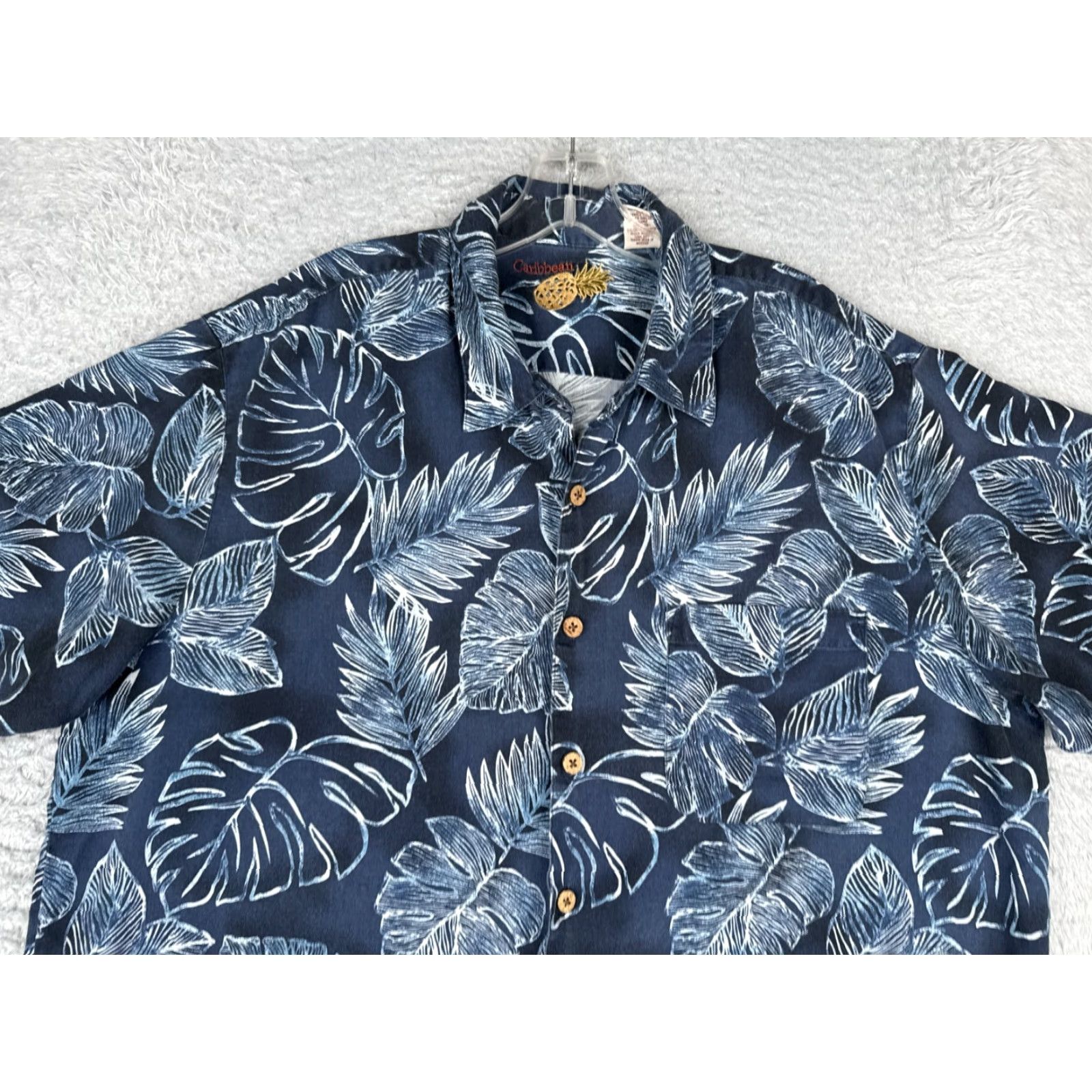 Vintage Caribbean Shirt Men XL Blue Floral Leaf Silk Blend Hawaiian Button Up Size US XL / EU 56 / 4 - 4 Thumbnail