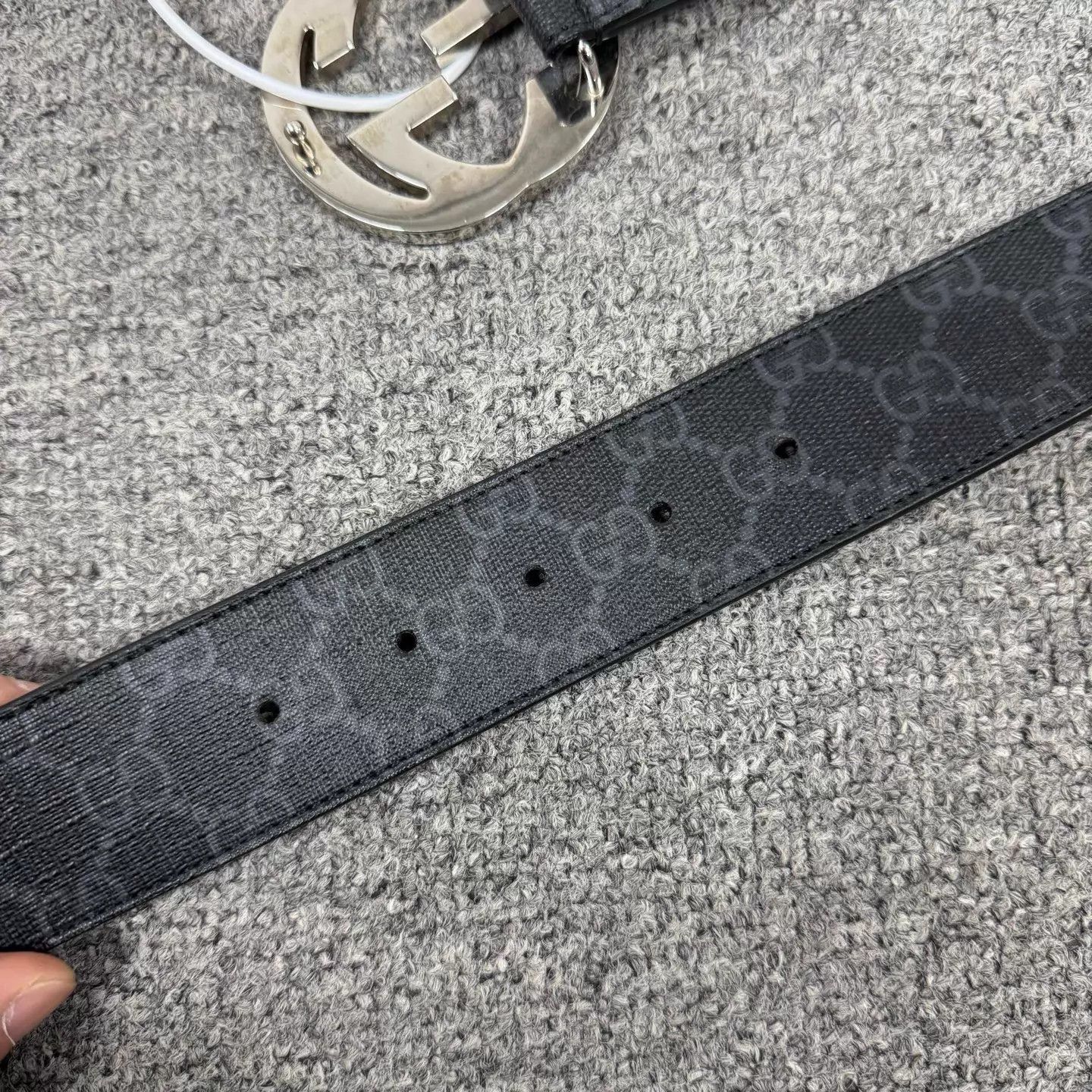 Gucci Gucci Black Double G Embossed Leather Belt Silver Buckle Size ONE SIZE - 6 Thumbnail