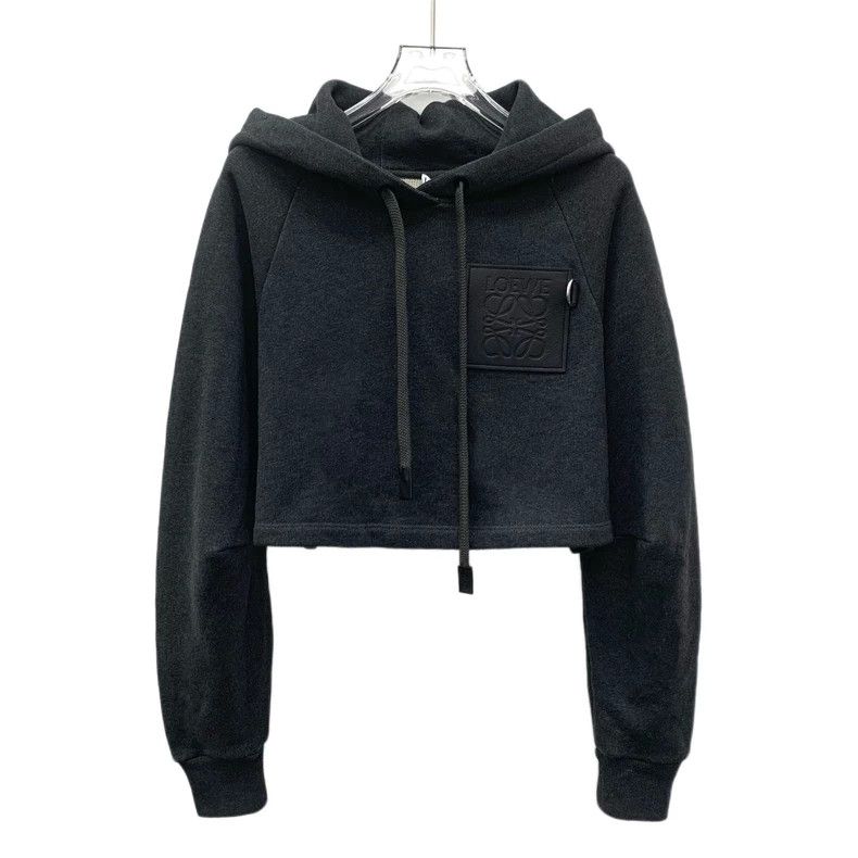 Loewe LOEWE Black logo leather cotton hooded pull cord long slee Size XS / US 0-2 / IT 36-38 - 1 Thumbnail