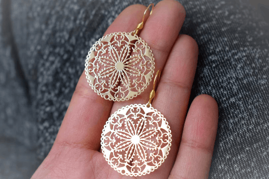 Designer Mandala gold earrings, Boho filigree gold earrings Size ONE SIZE - 3 Thumbnail