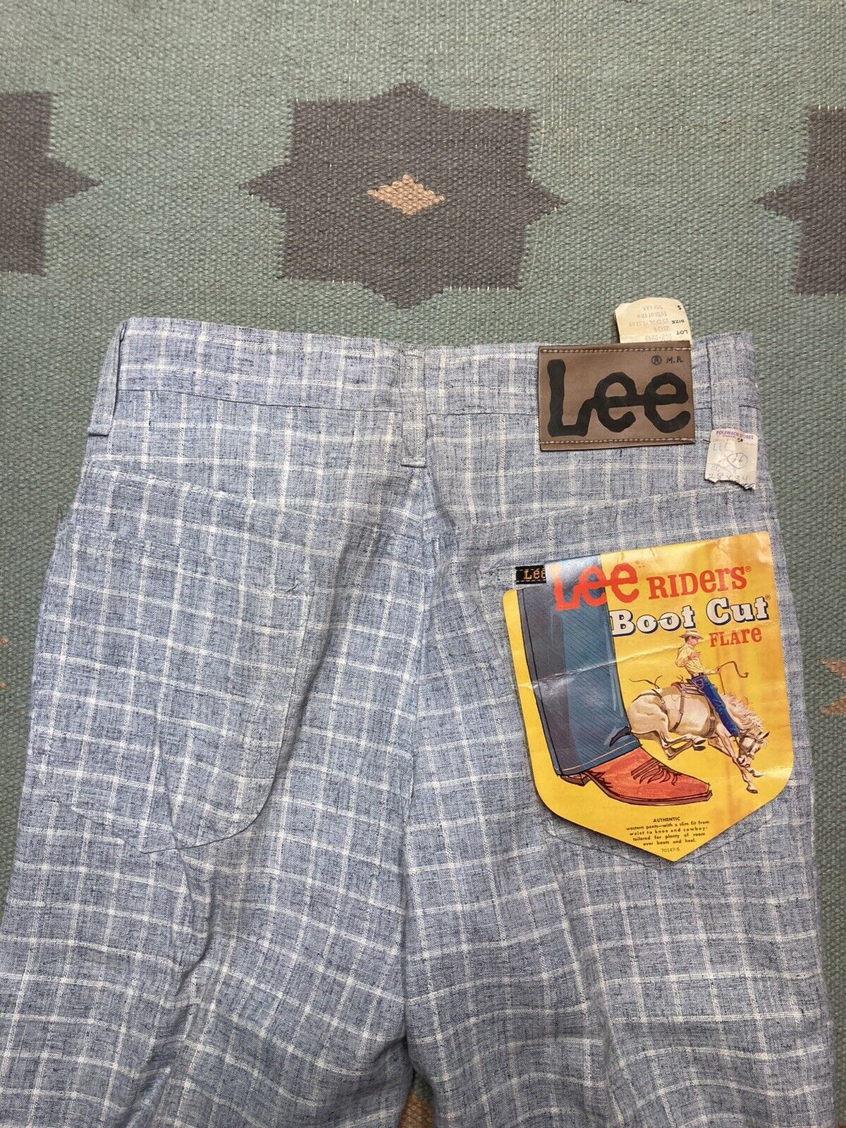 Lee × Vintage VTG 70s lee boot cut flare pants plaid DEADSTOCK sz 16 28x34 Size US 28 / EU 44 - 3 Thumbnail