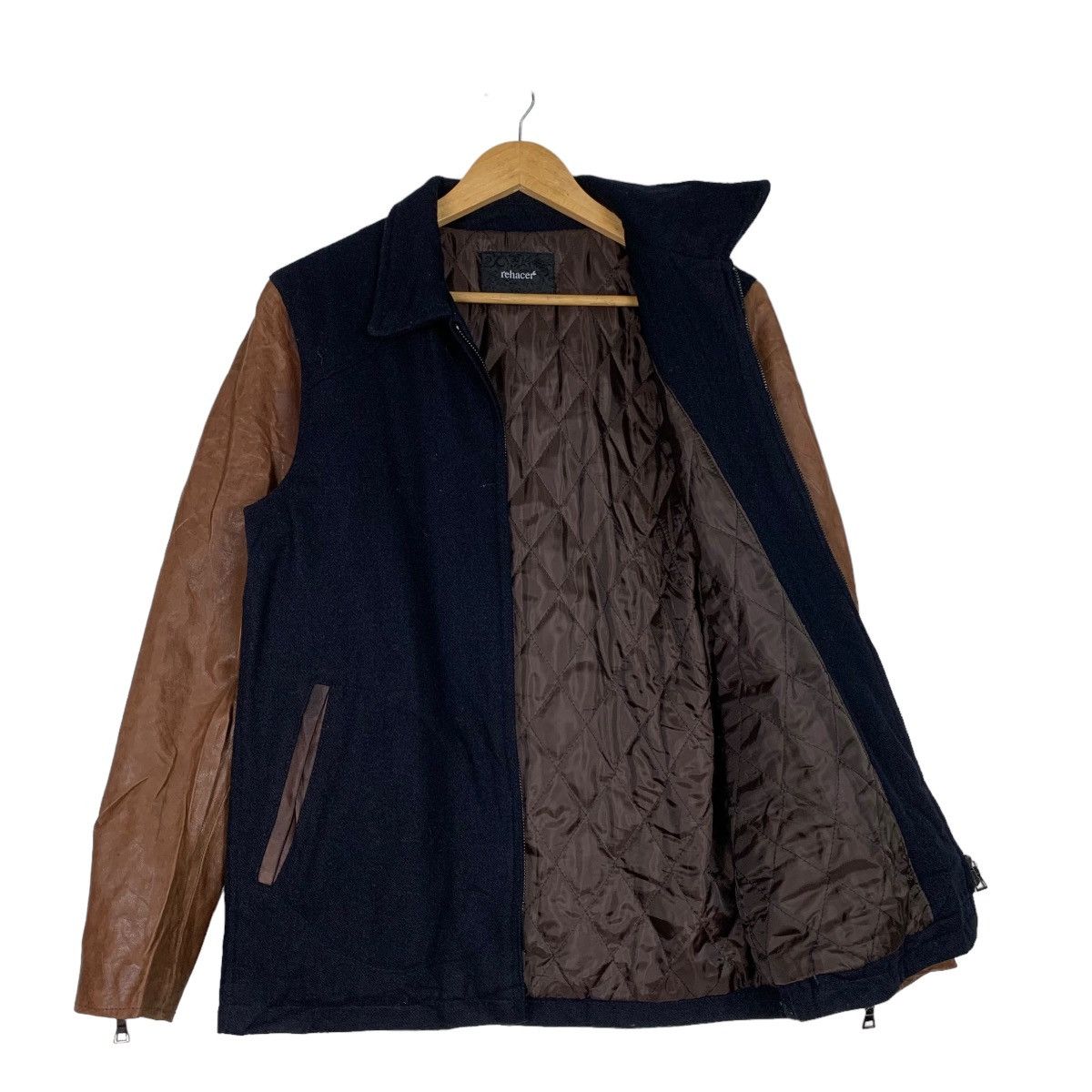 Japanese Brand REHACER Sheepskin Sleeve Navy Wool Bomber Jacket #1031-C46 Size US M / EU 48-50 / 2 - 9 Thumbnail