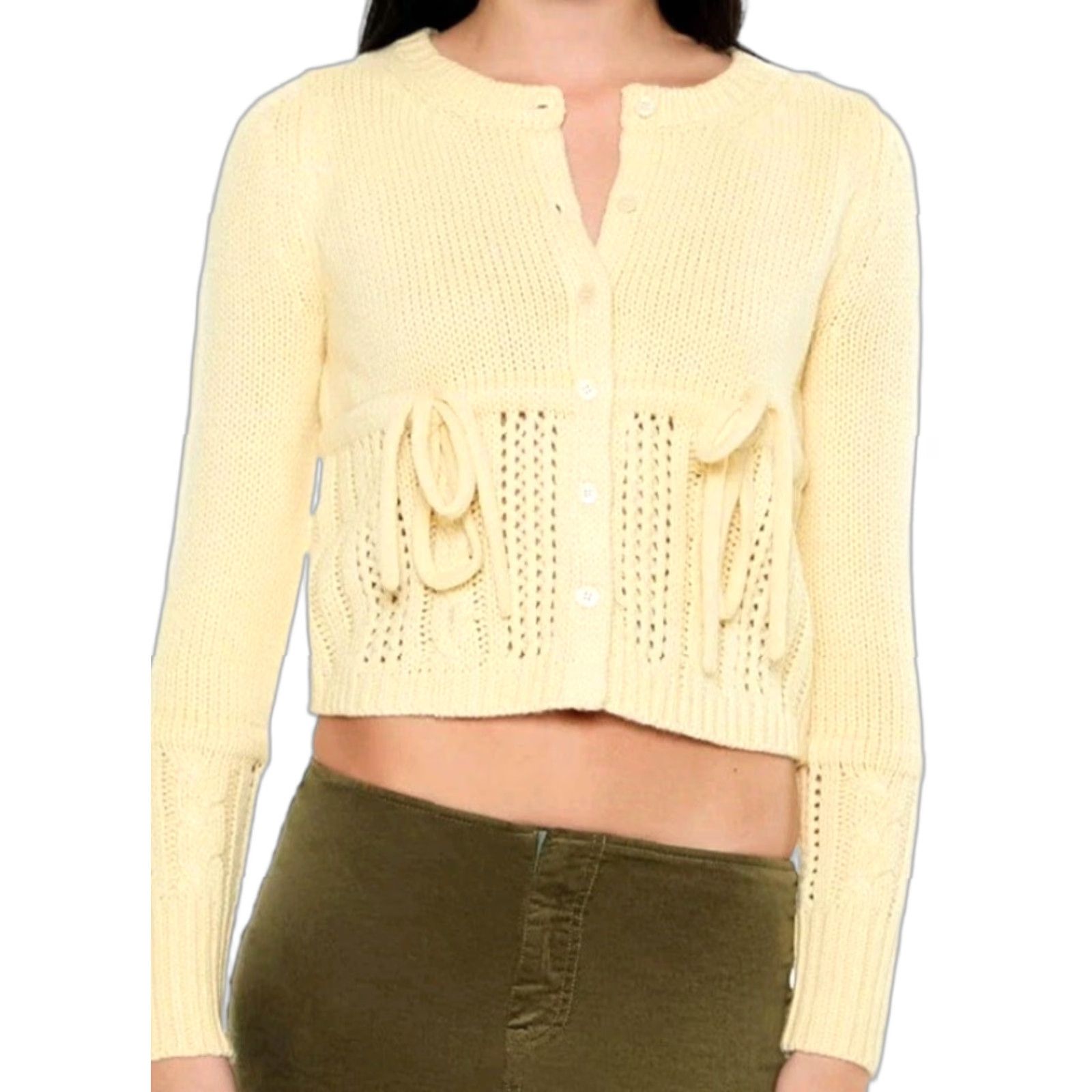 Forever 21 FOREVER 21 Cardigan Sweater - Yellow - NWT - Women’s Tie-Front Knit - Size L - Long Sleeve - Regular Size L / US 10 / IT 46 - 1 Thumbnail