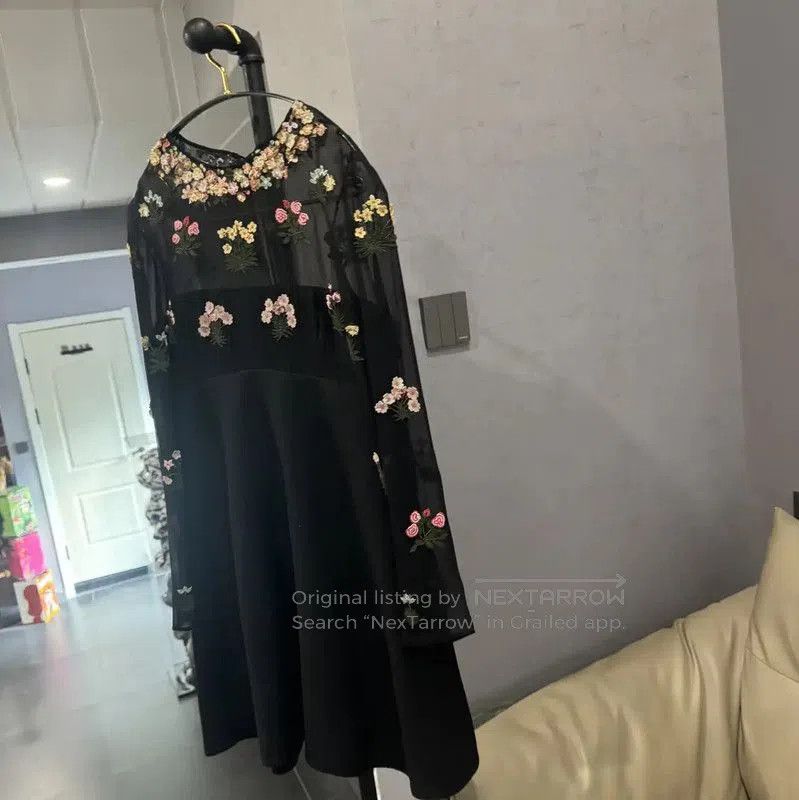 Valentino Valentino Black Cotton Blend Embroidered Dress . Size L / US 10 / IT 46 - 3 Thumbnail
