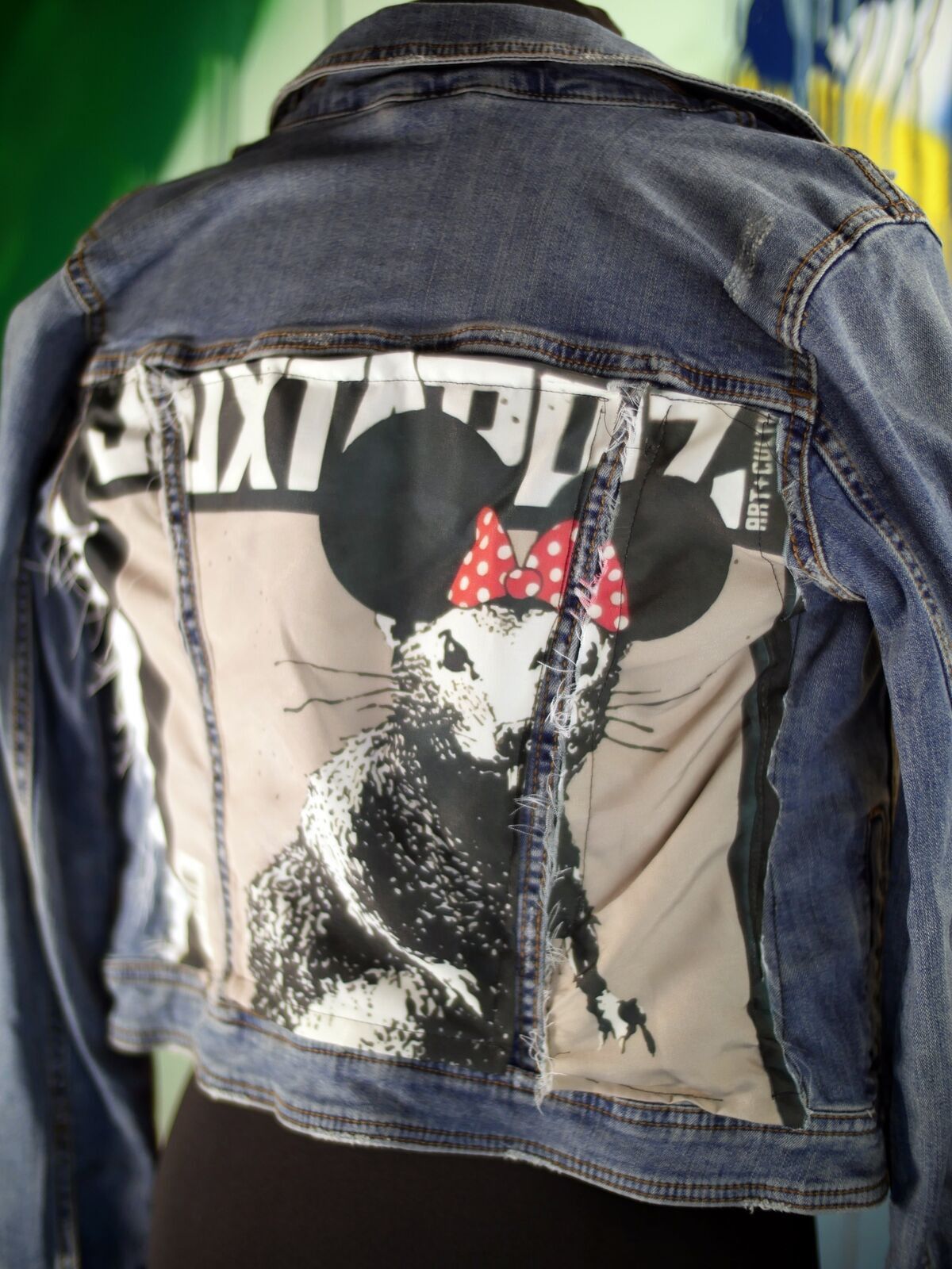 Aeropostale Banksy Rat on 3 panel denim jacket Size XS / US 0-2 / IT 36-38 - 1 Thumbnail