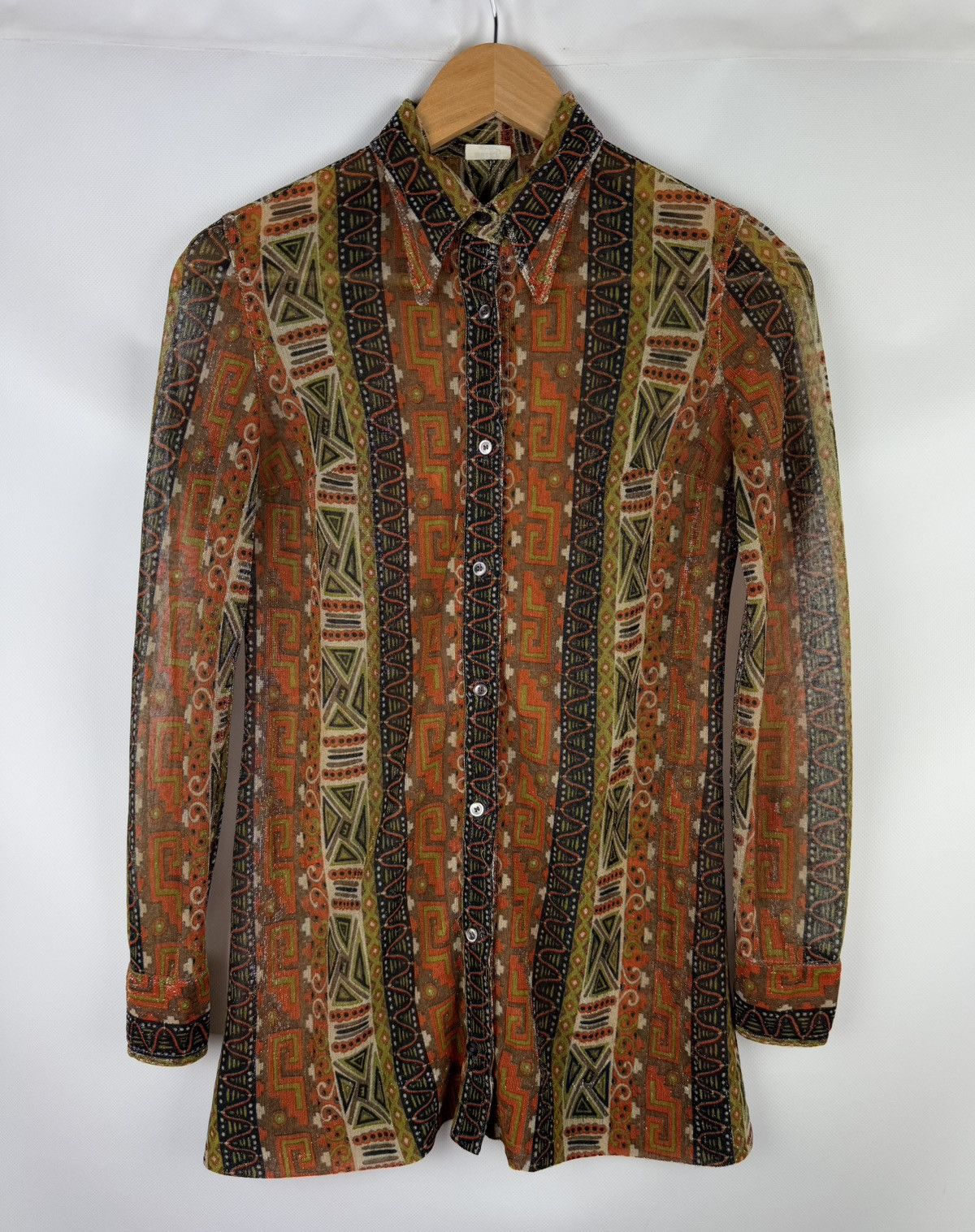 Celine Celine Vintage 70s Geometric Pattern L/S Button Up Shirt Size M / US 6-8 / IT 42-44 - 1 Thumbnail
