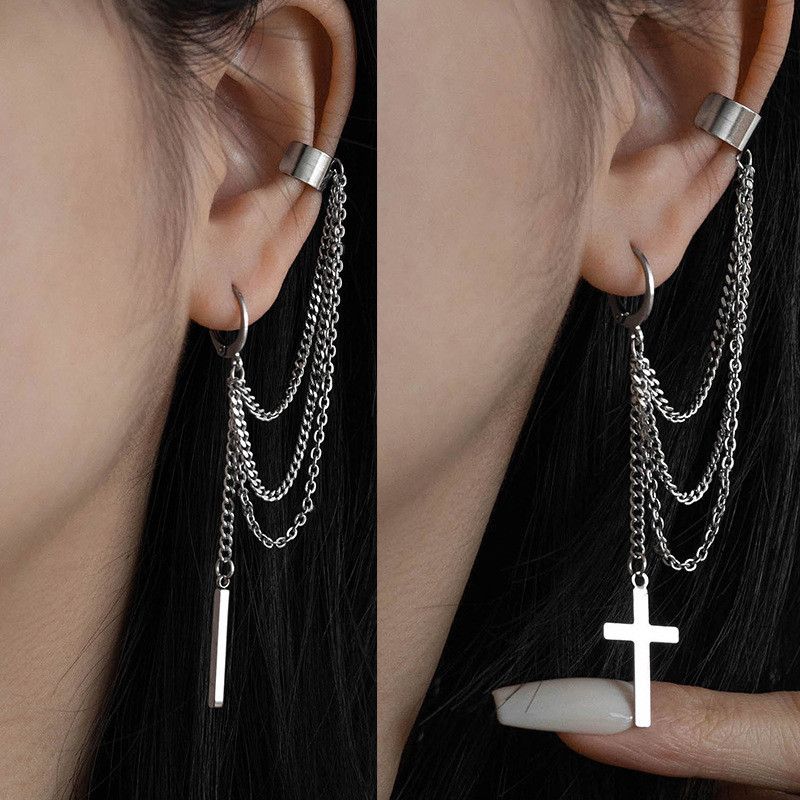 Jewelry × Sterling Silver Cross Vintage Earrings One Pairs Chrome Jewelry Size ONE SIZE - 1 Thumbnail