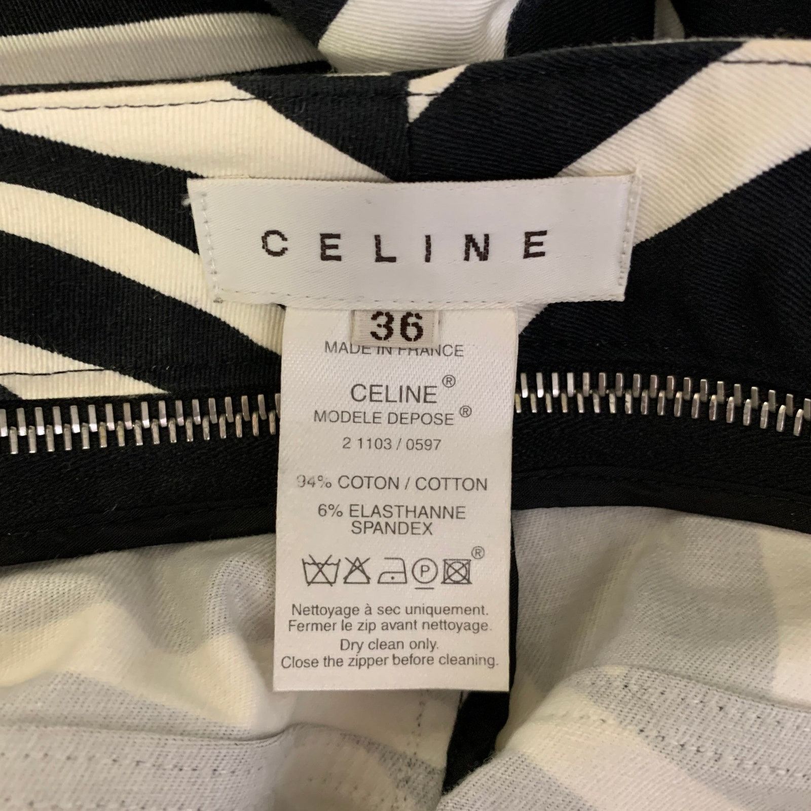 Celine CELINE Size 0 White Black Cotton Blend Zebra Casual Pants Size 26" / US 2 / IT 38 - 4 Thumbnail