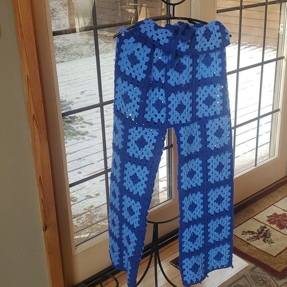 Handmade Handmade Upcycled Crocheted Blue Granny Square 2 pc Sz Ĺ-XL Size XL / US 12-14 / IT 48-50 - 4 Thumbnail